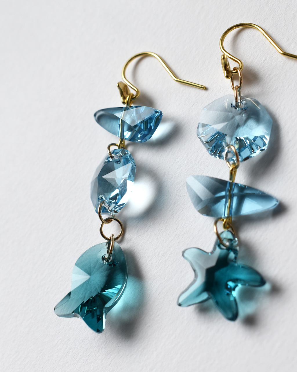 'Coastal Reflections' Asymmetrical Crystal Earrings