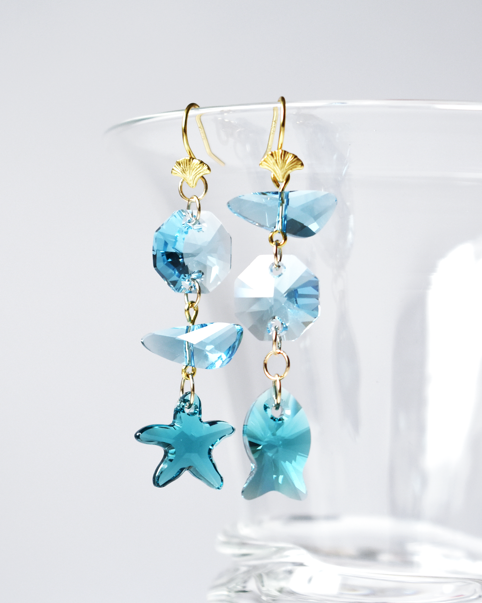 'Coastal Reflections' Asymmetrical Crystal Earrings