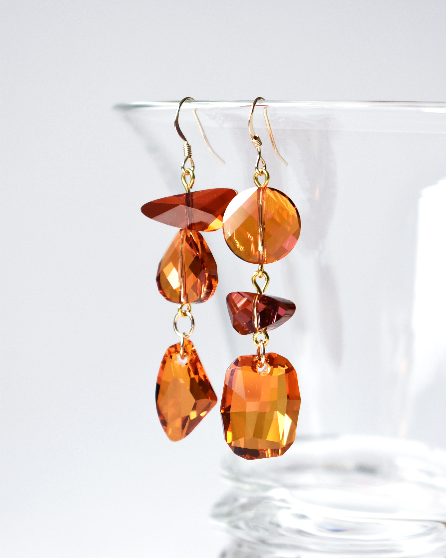 'Abstract Sunset II' Asymmetrical Crystal Earrings