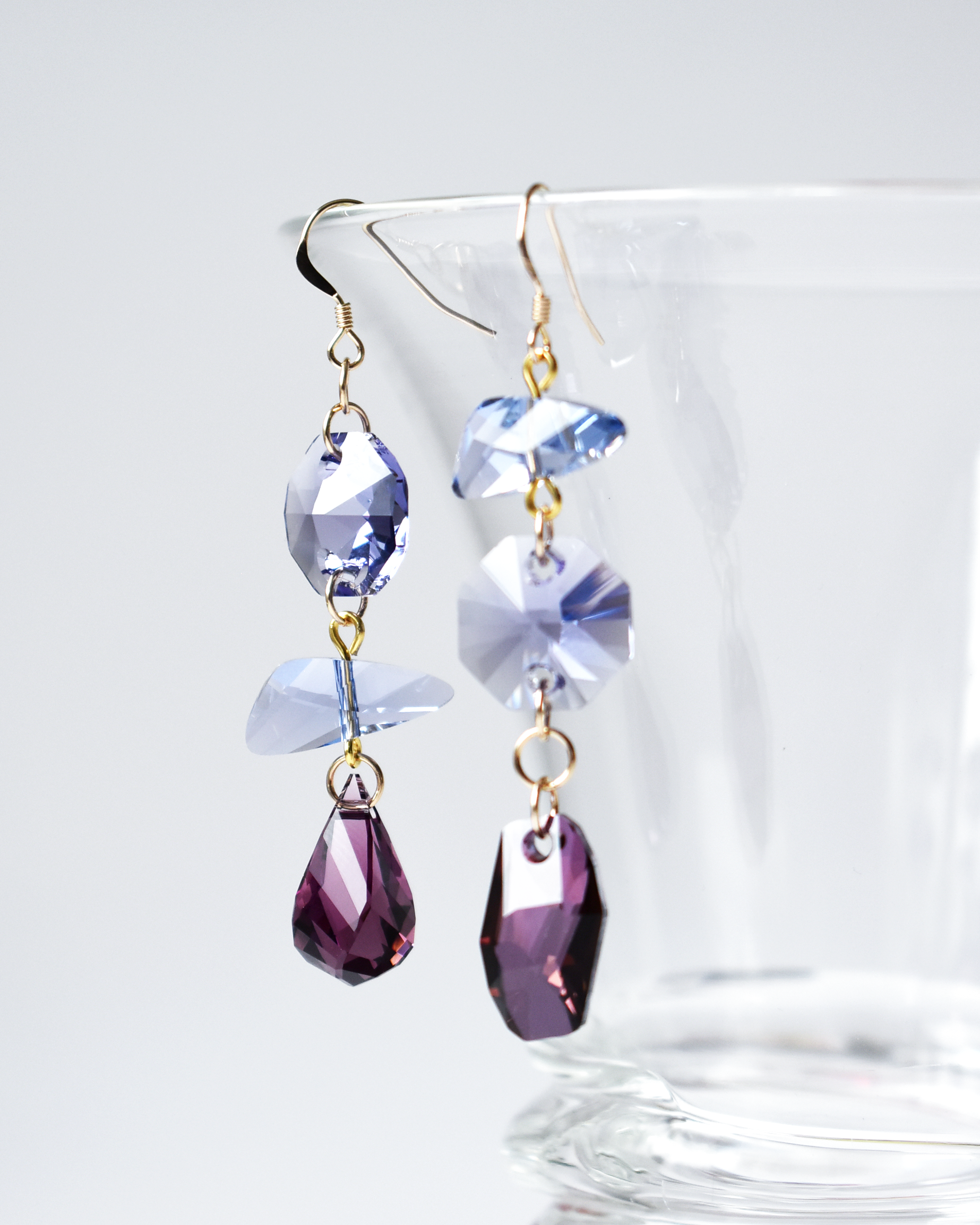 'Lilac & Plum' Asymmetrical Crystal Earrings