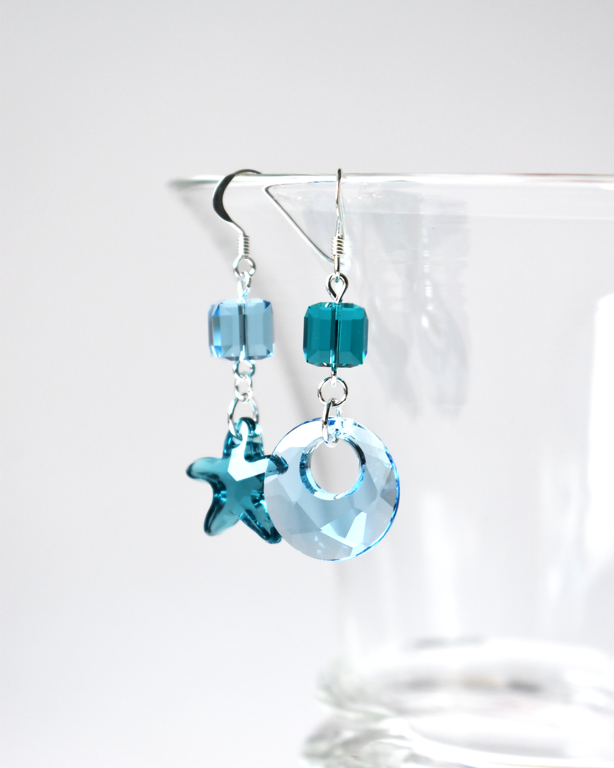 'Seaside Blues' Asymmetrical Crystal Earrings