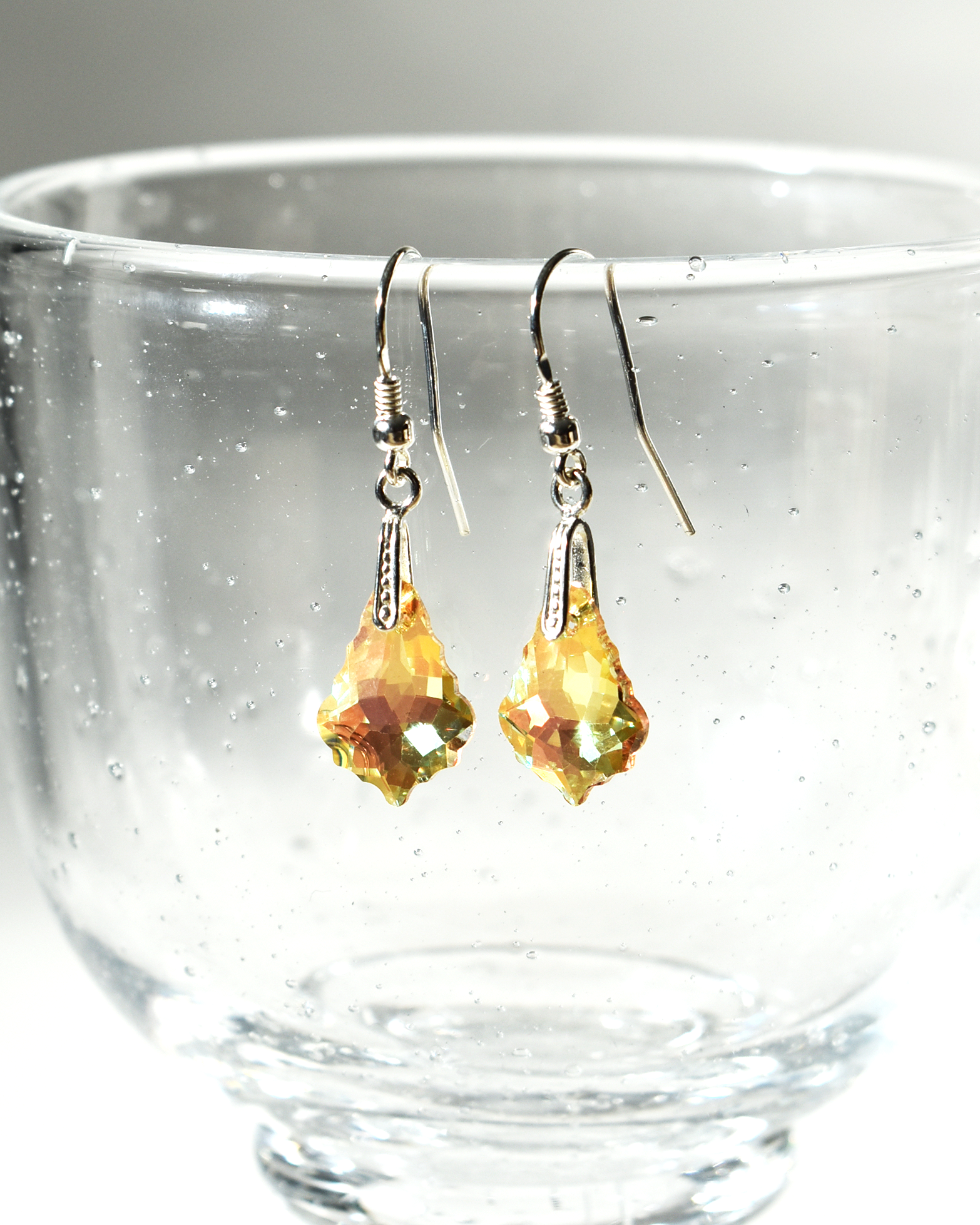 Golden Iridescent Baroque Crystal Earrings