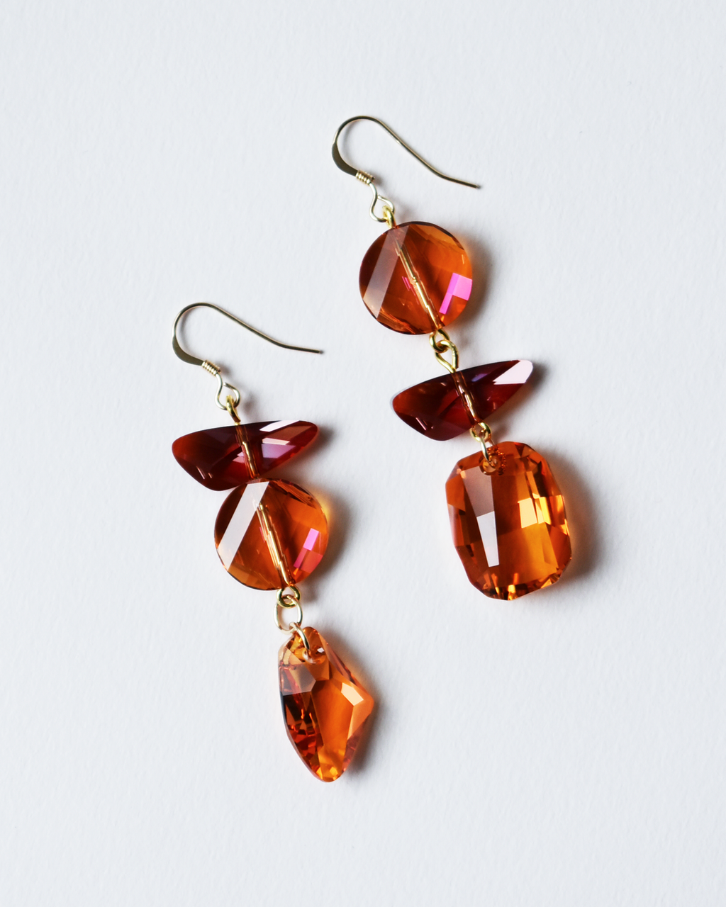 'Abstract Sunset II' Asymmetrical Crystal Earrings