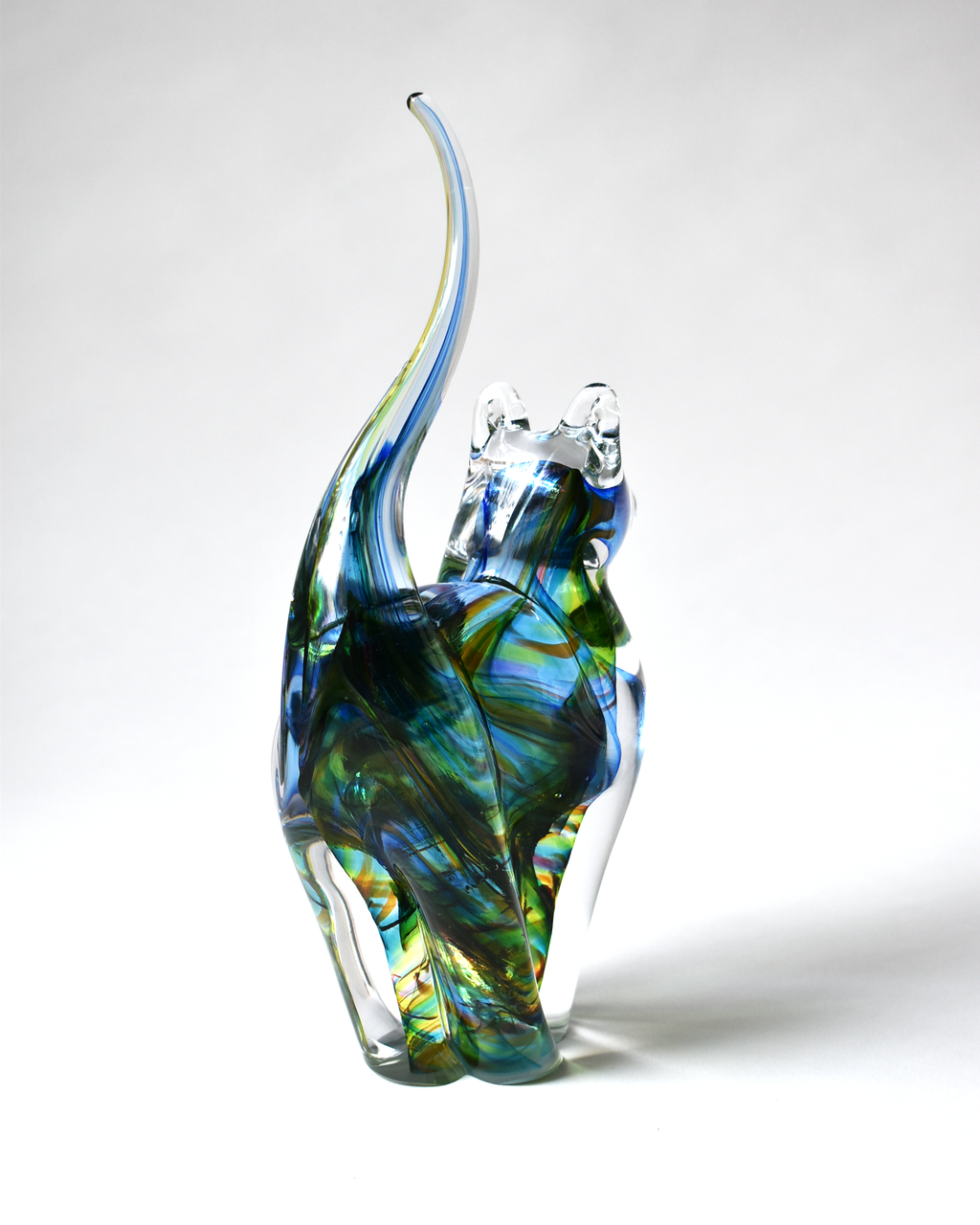 Rainbow Streak Blown Glass Cat (L)