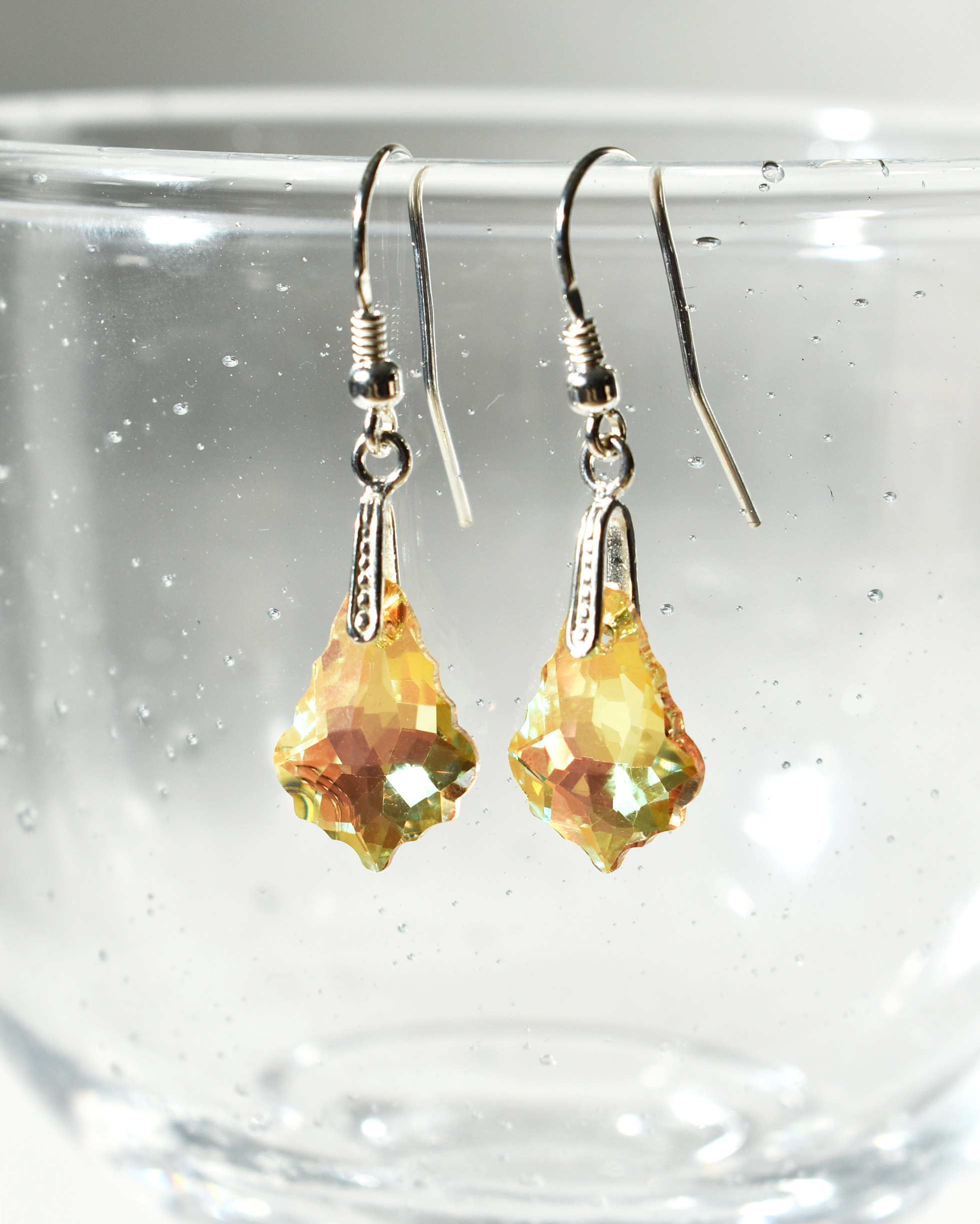 Golden Iridescent Baroque Crystal Earrings