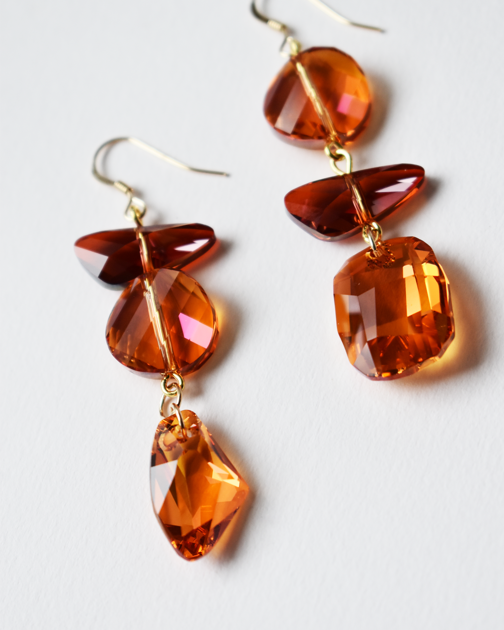 'Abstract Sunset II' Asymmetrical Crystal Earrings