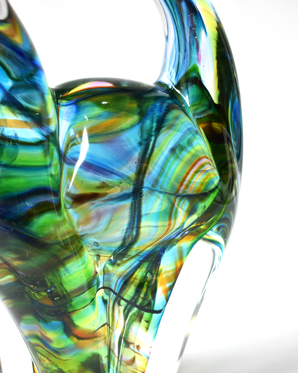 Rainbow Streak Blown Glass Cat (L)