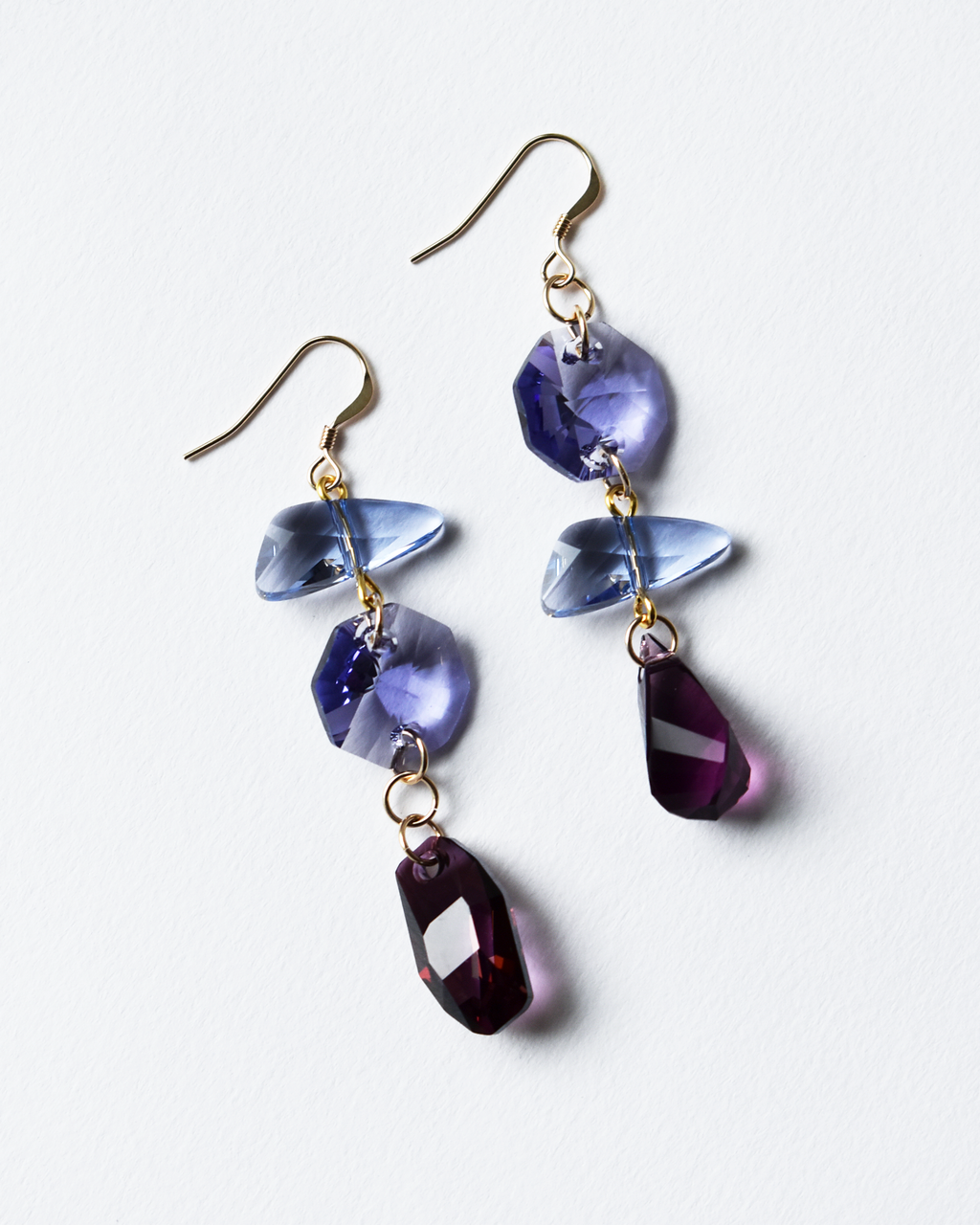 'Lilac & Plum' Asymmetrical Crystal Earrings
