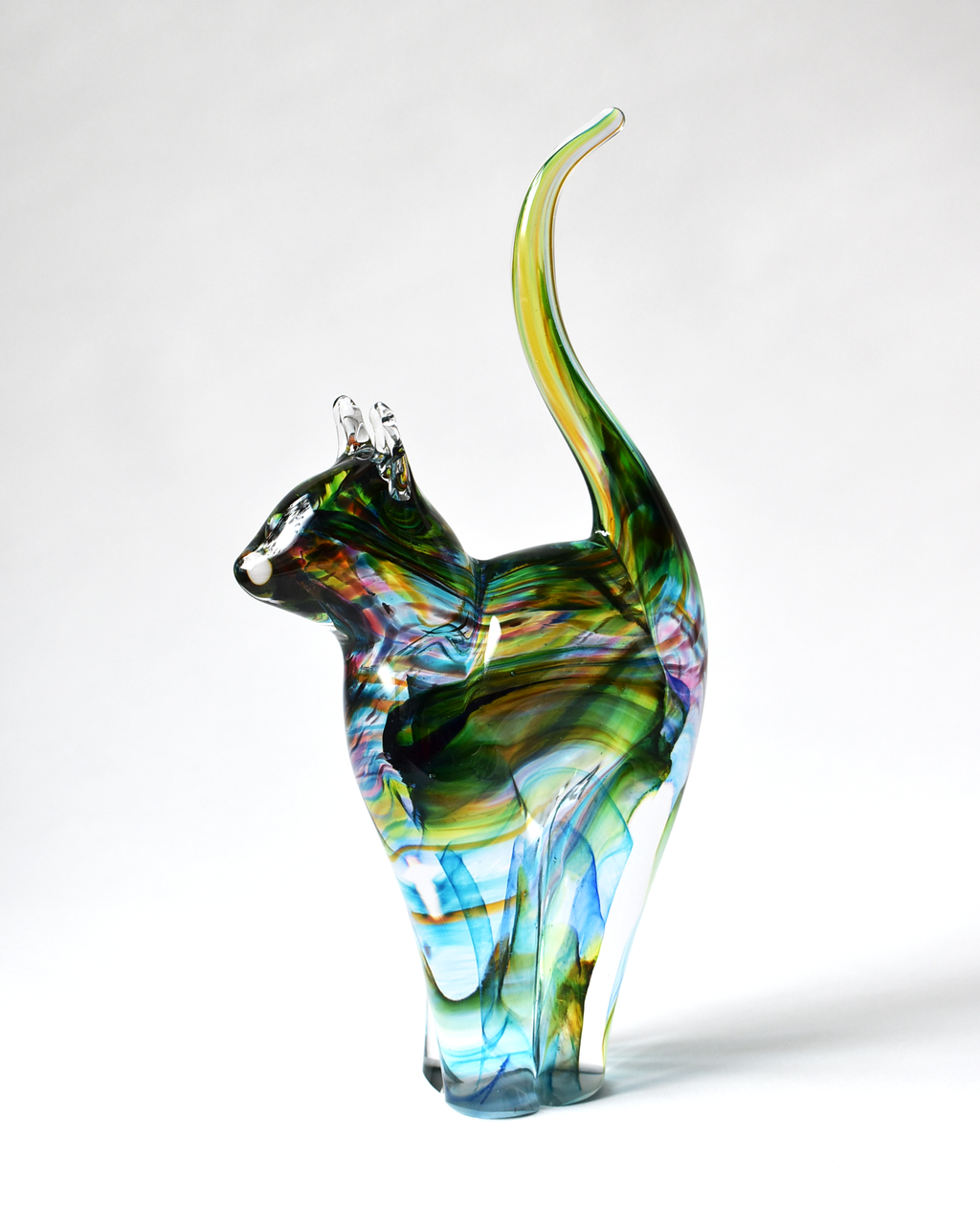 Rainbow Streak Blown Glass Cat (XL)