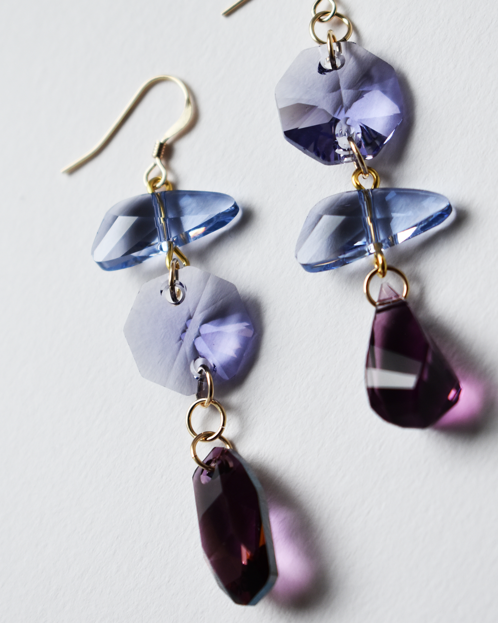 'Lilac & Plum' Asymmetrical Crystal Earrings