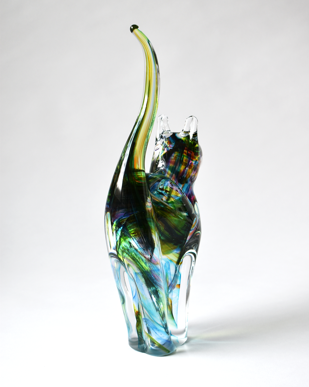 Rainbow Streak Blown Glass Cat (XL)