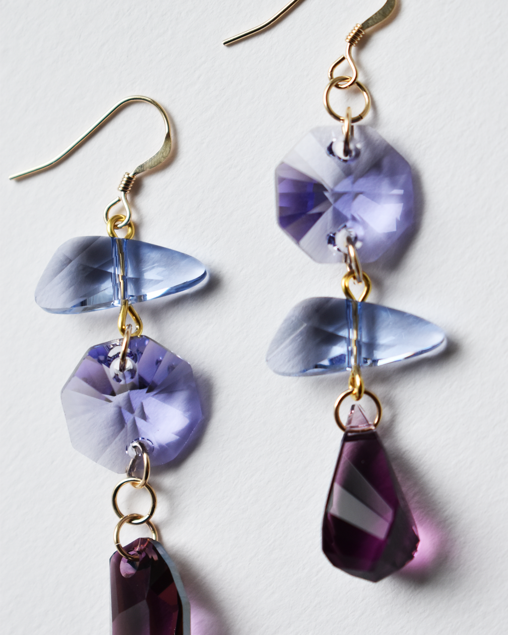 'Lilac & Plum' Asymmetrical Crystal Earrings