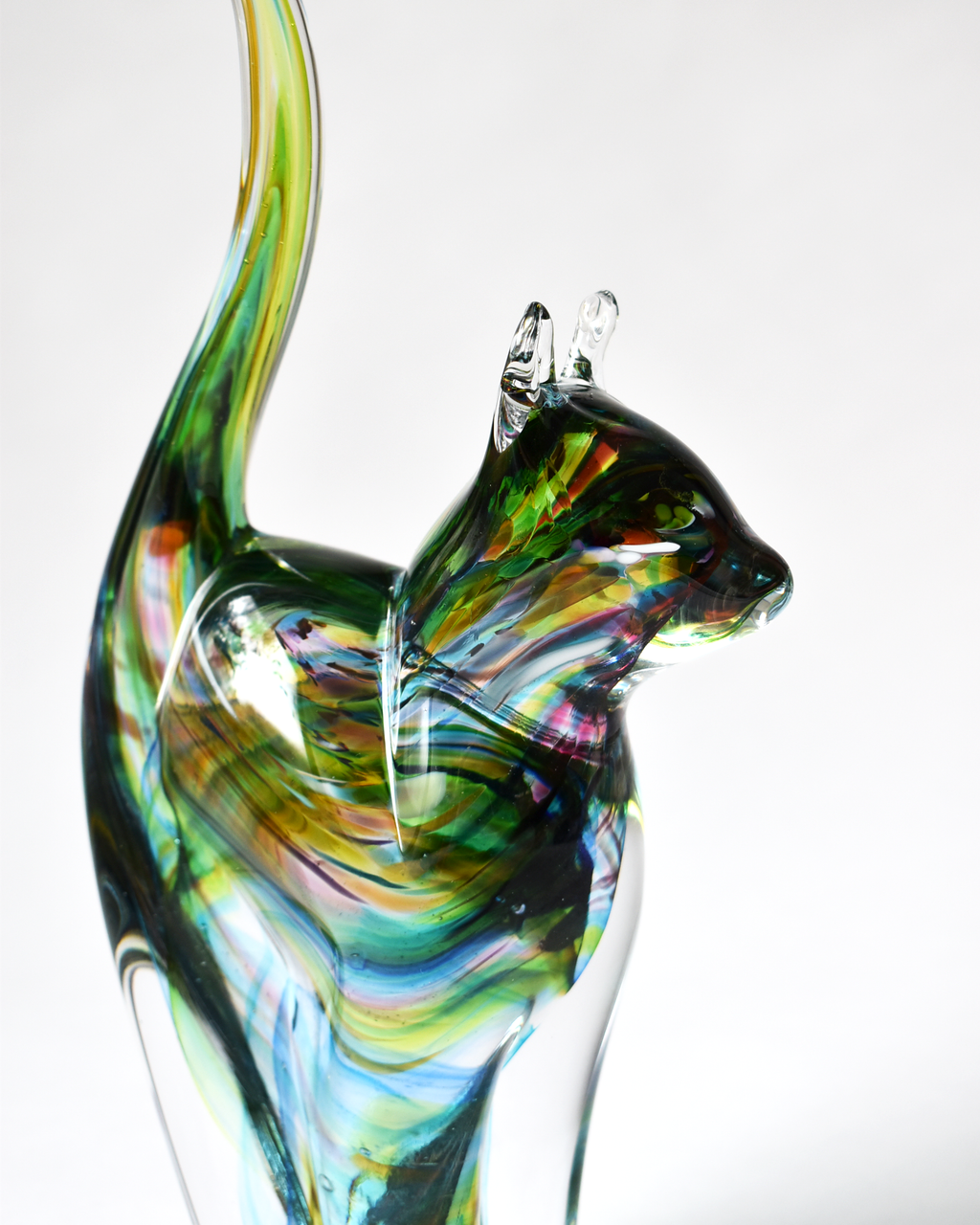 Rainbow Streak Blown Glass Cat (XL)