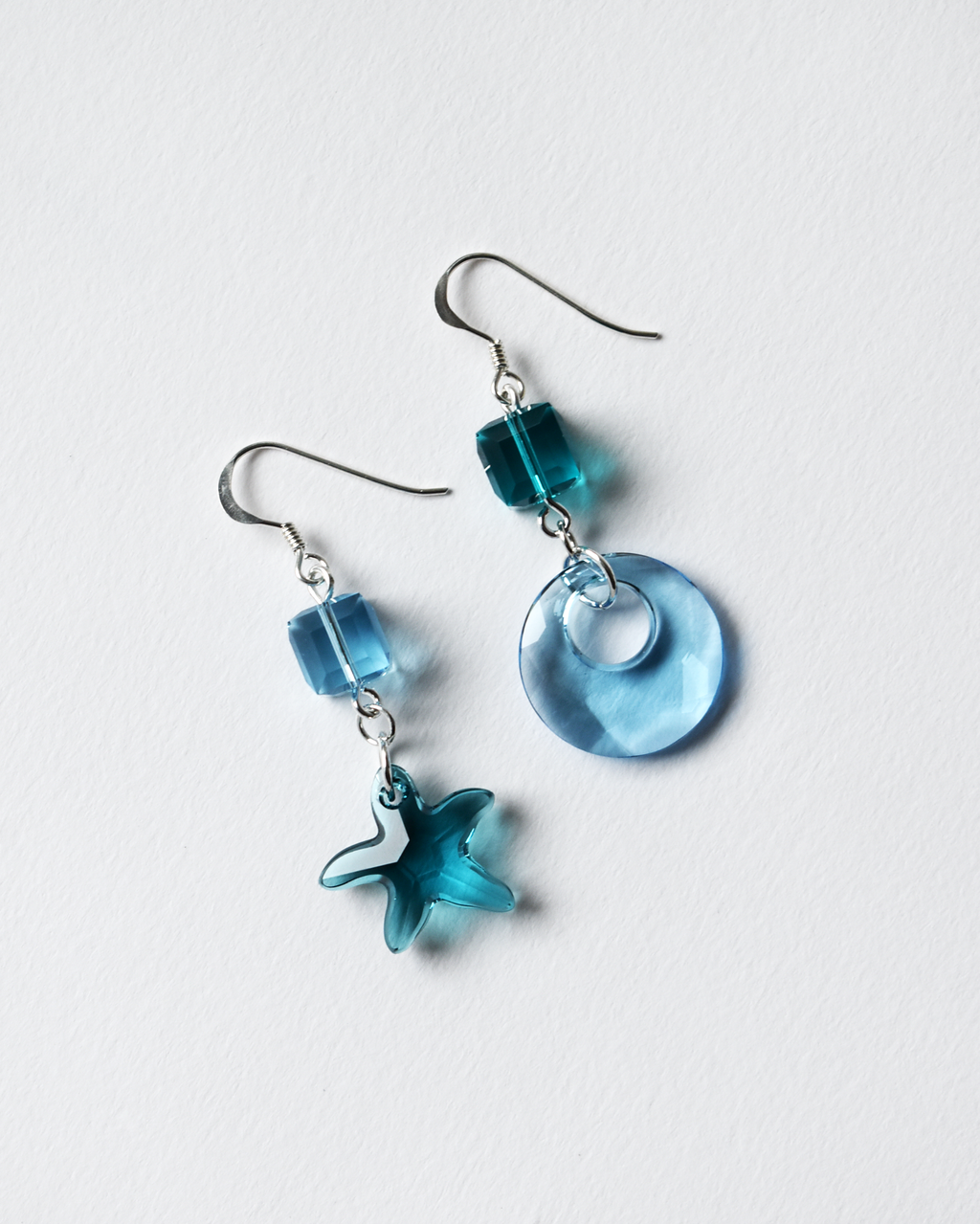 'Seaside Blues' Asymmetrical Crystal Earrings