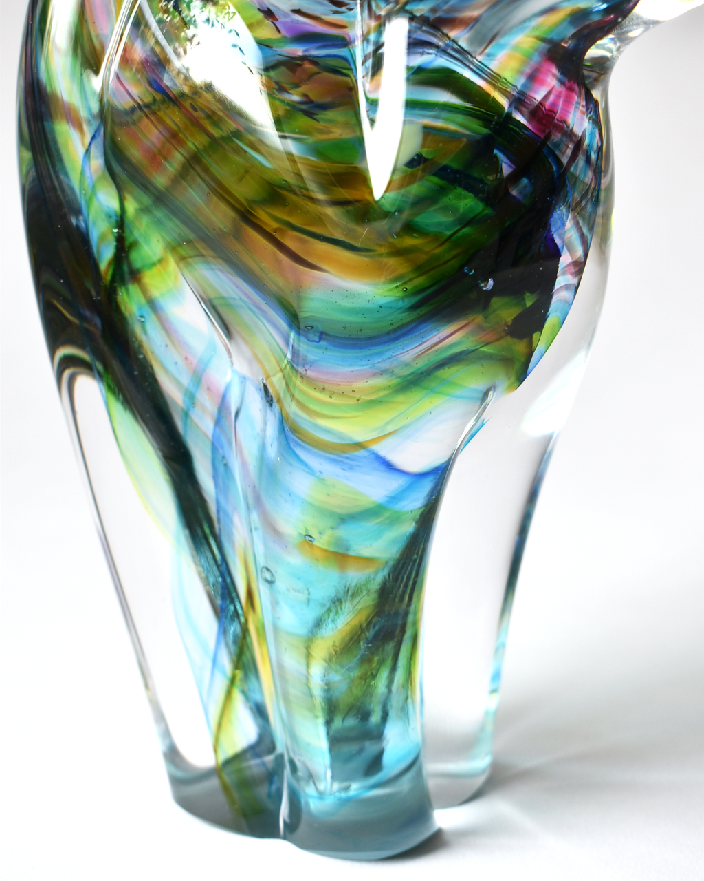 Rainbow Streak Blown Glass Cat (XL)