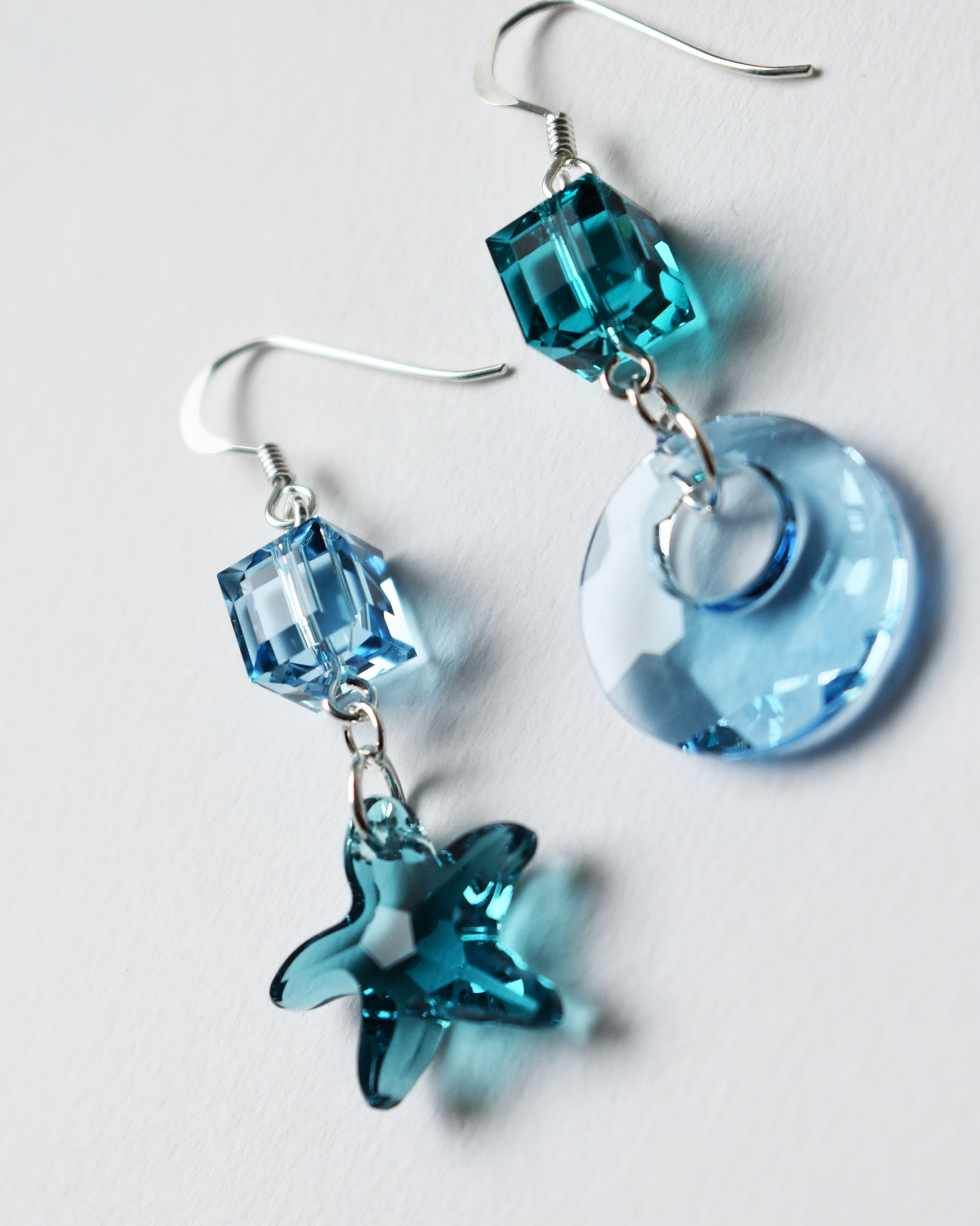 'Seaside Blues' Asymmetrical Crystal Earrings