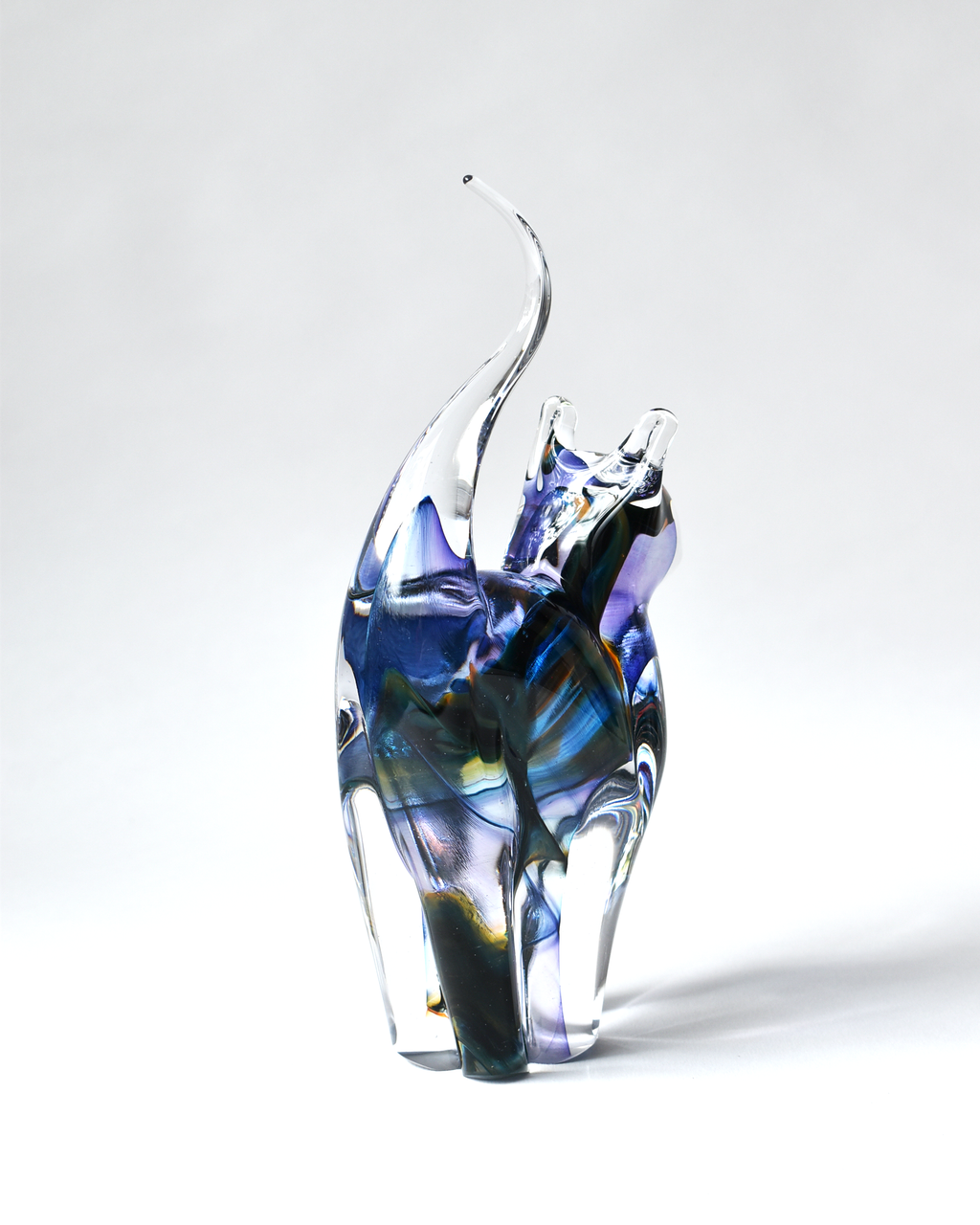 Lilac & Rainbow Streak Blown Glass Cat (M)