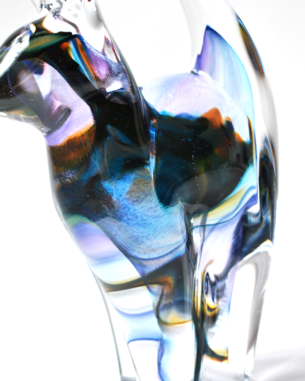 Lilac & Rainbow Streak Blown Glass Cat (M)