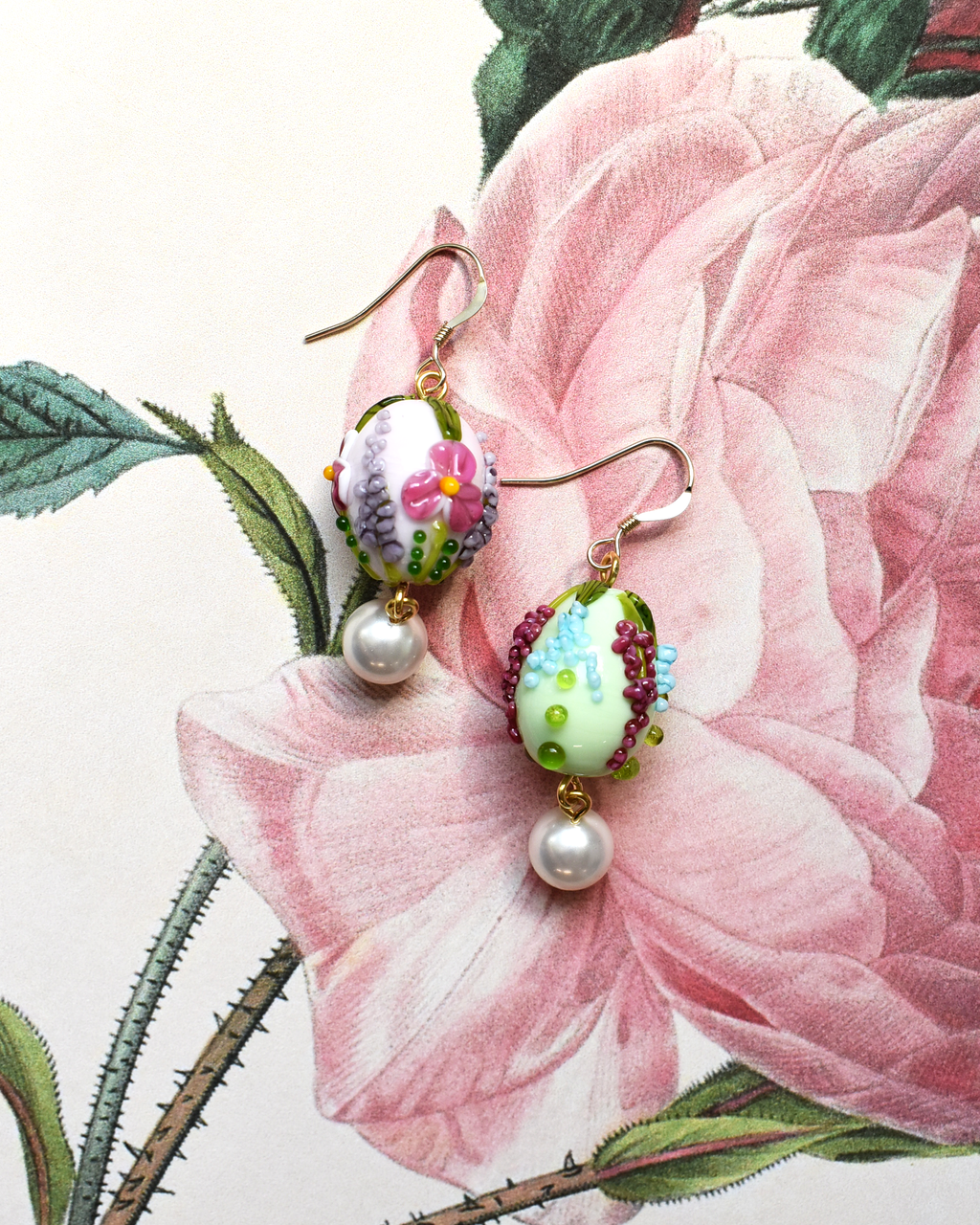 'Cottage Garden' Pearl Drop Earrings