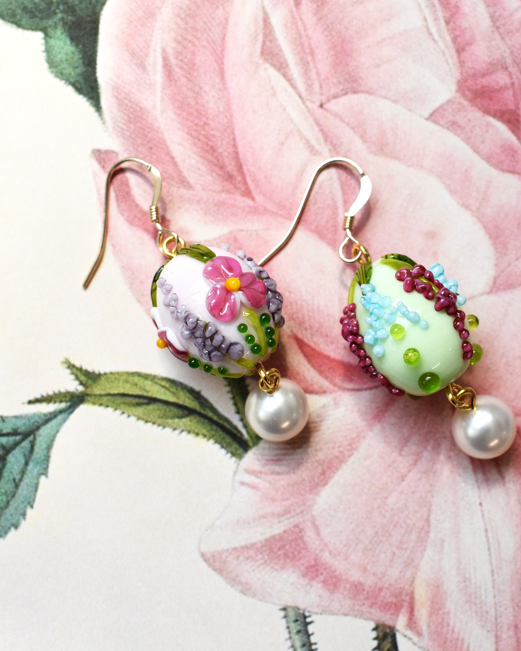'Cottage Garden' Pearl Drop Earrings