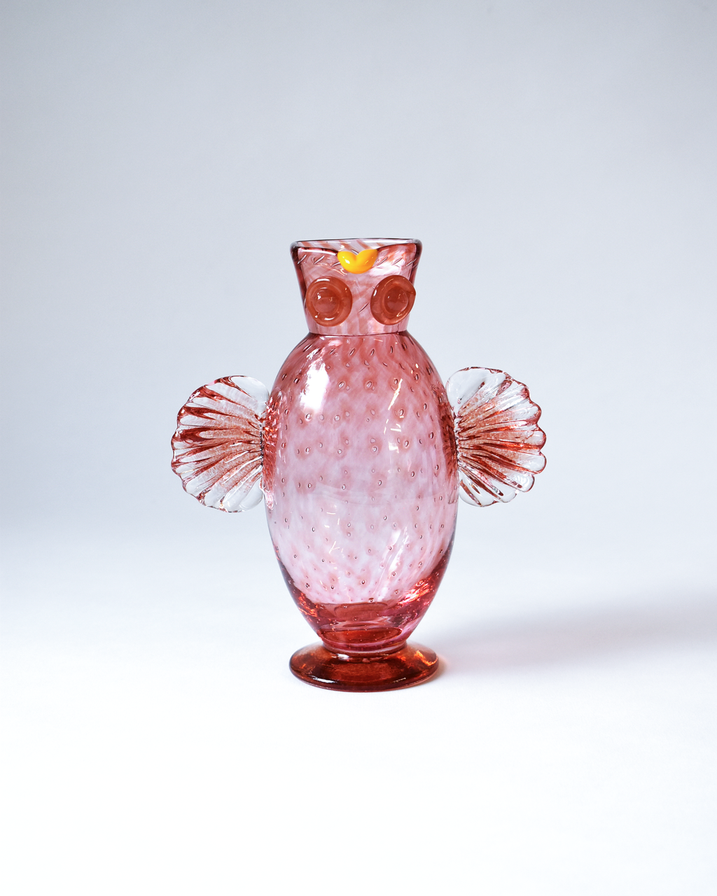Peach Pink Blown Glass 'Owl Jug'