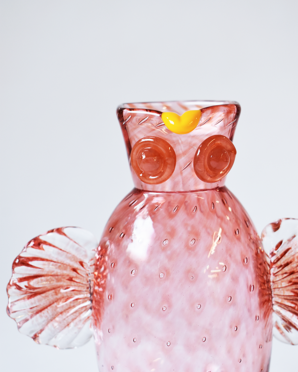 Peach Pink Blown Glass 'Owl Jug'