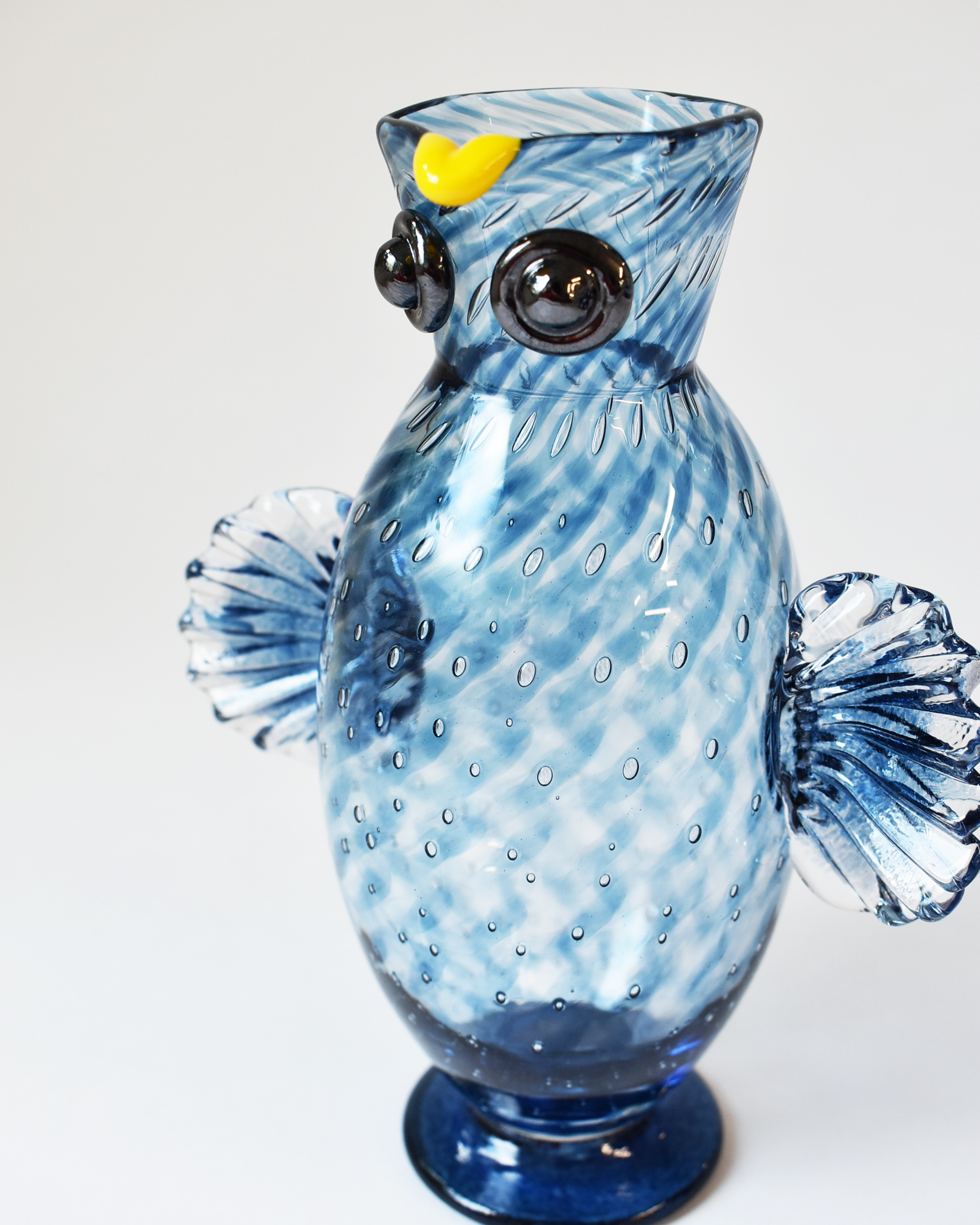 Navy Blue Blown Glass 'Owl Jug'