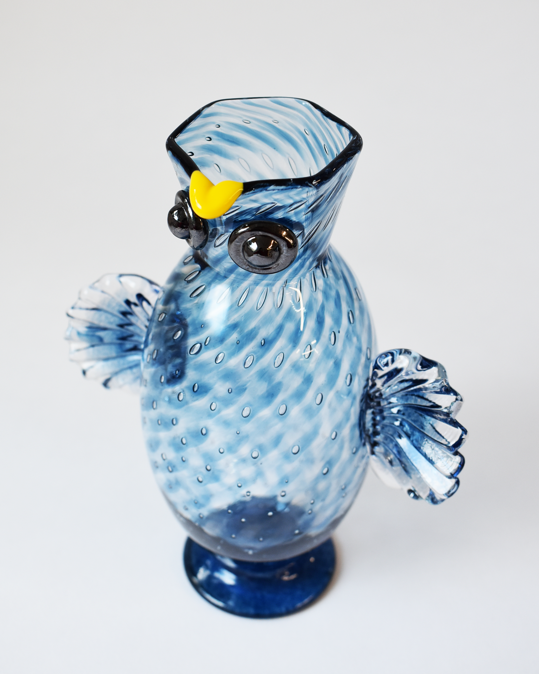 Navy Blue Blown Glass 'Owl Jug'