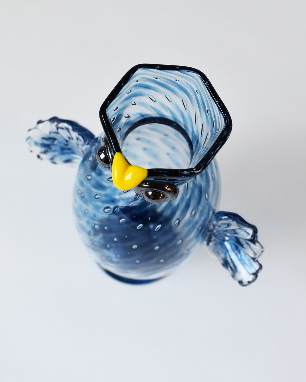 Navy Blue Blown Glass 'Owl Jug'
