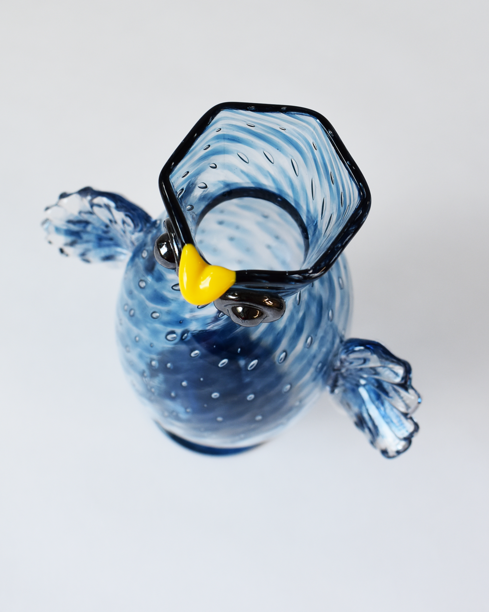 Navy Blue Blown Glass 'Owl Jug'