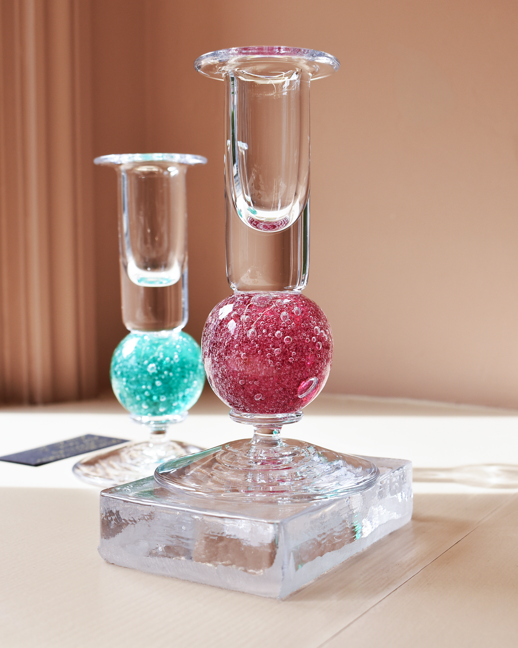 Cranberry Pink Blown Glass 'Stellar Candlestick'