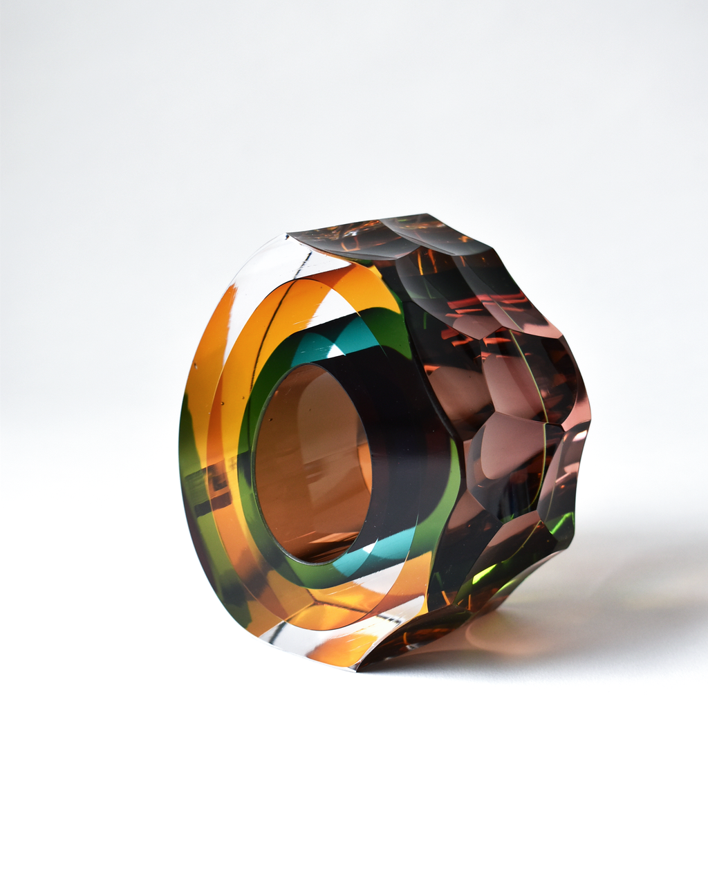Warm Yellow & Teal 'Deep Cut Slice' Sculpture