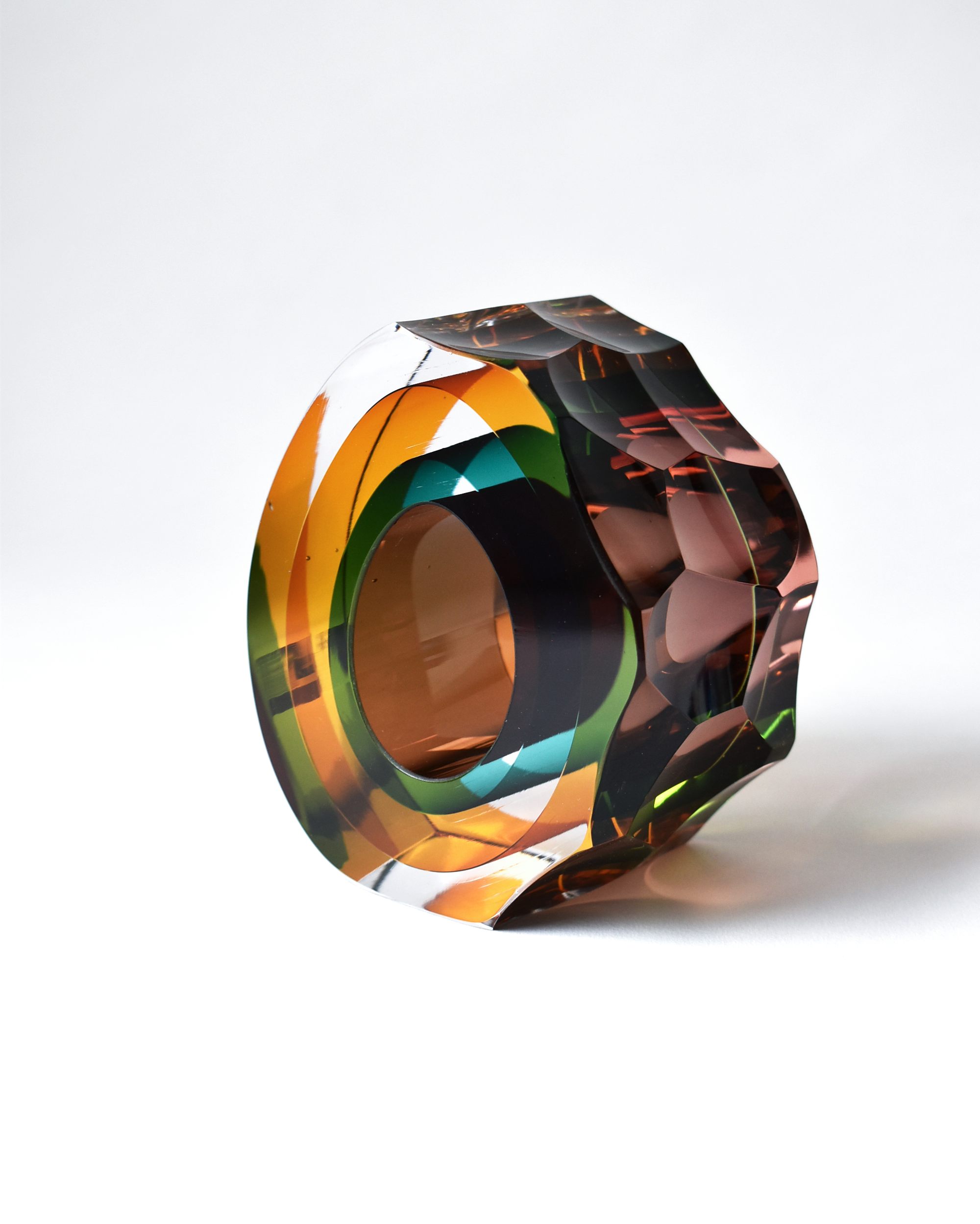 Warm Yellow & Teal 'Deep Cut Slice' Sculpture