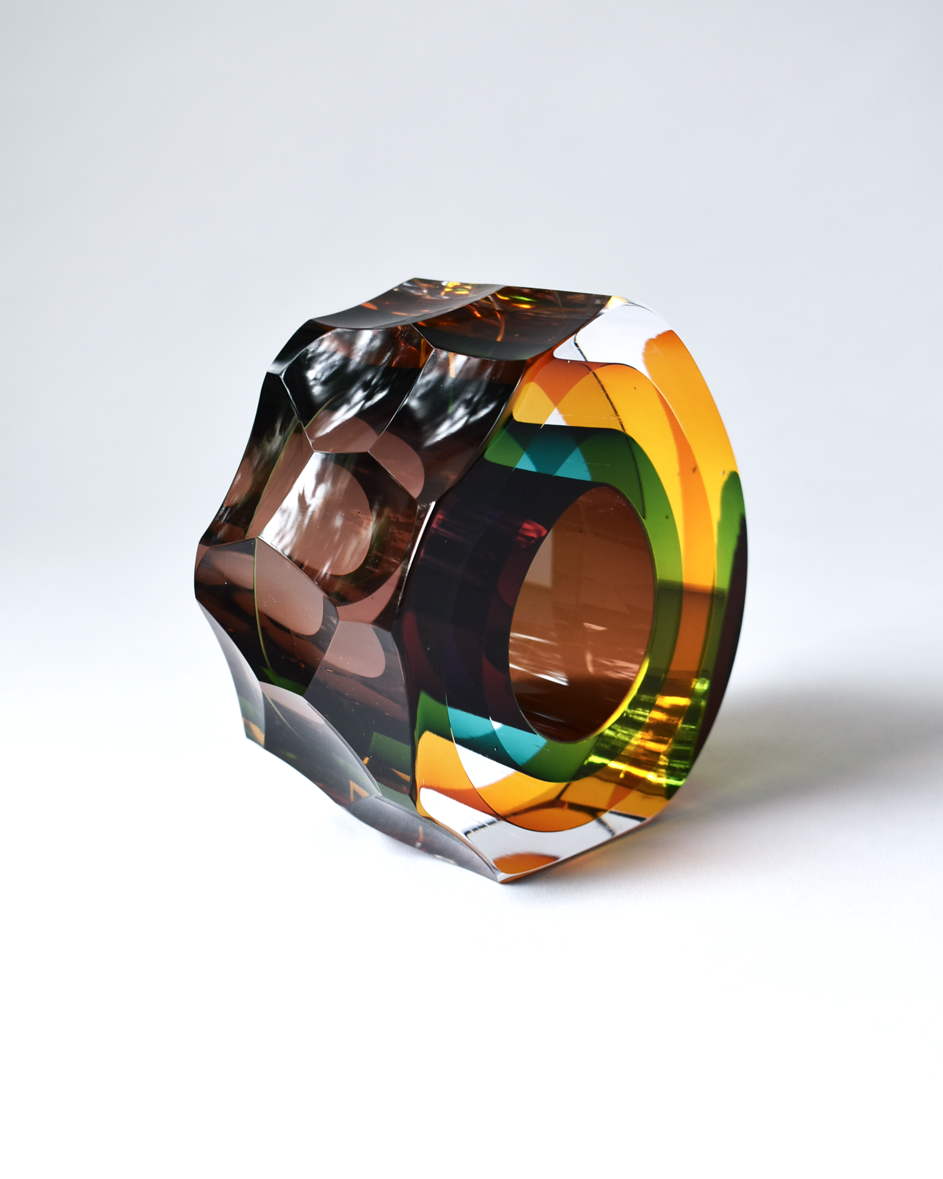 Warm Yellow & Teal 'Deep Cut Slice' Sculpture