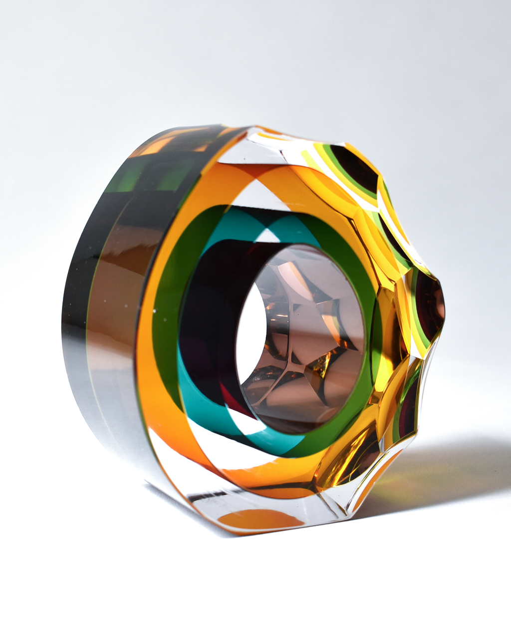Warm Yellow & Teal 'Deep Cut Slice' Sculpture