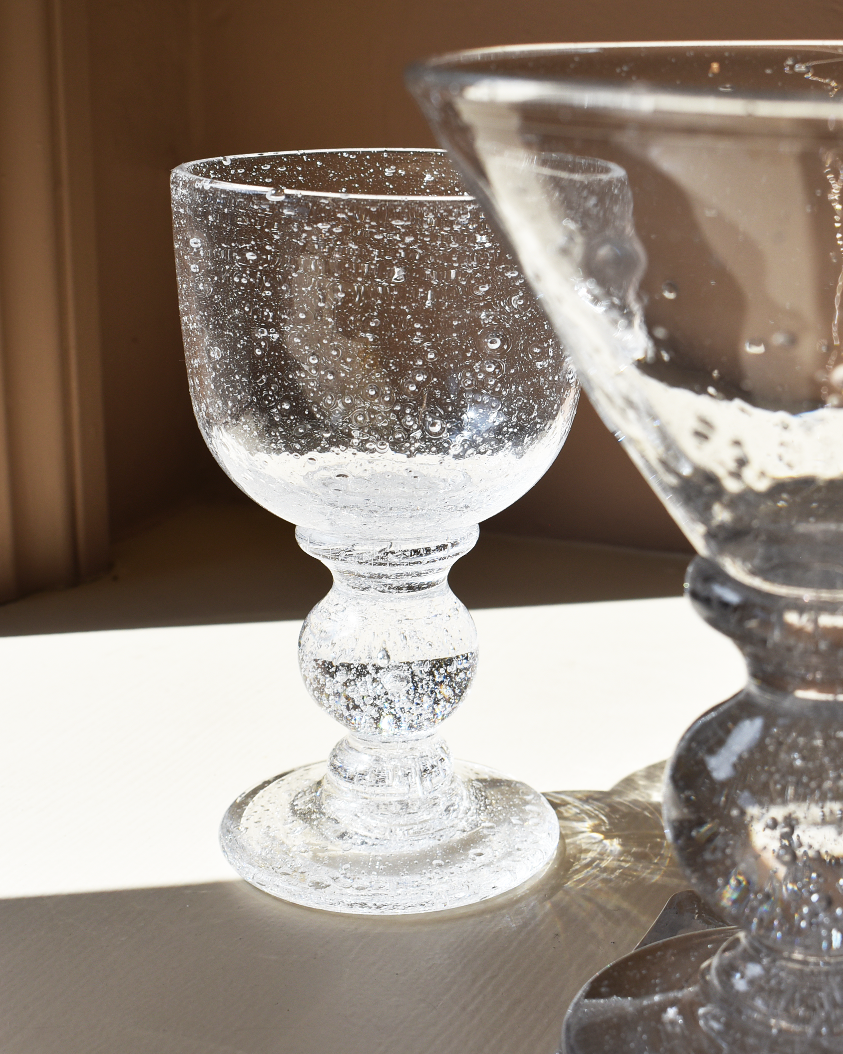 Mouthblown Clear Seedy 'Heritage' Glass Goblet