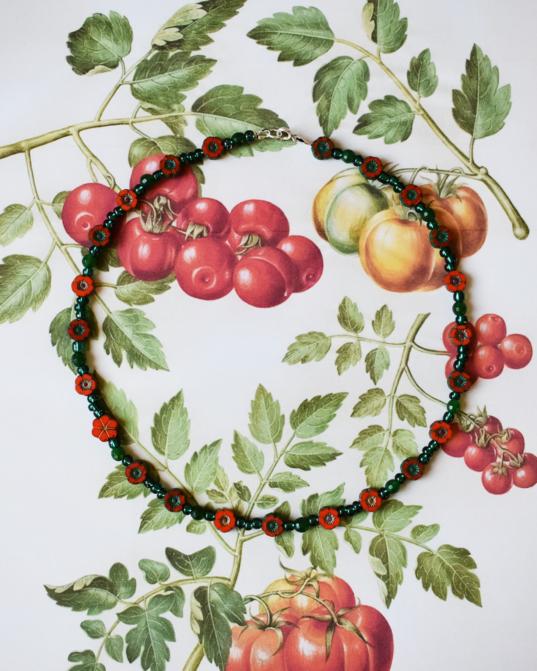 Tomato Red Floral Bead Necklace