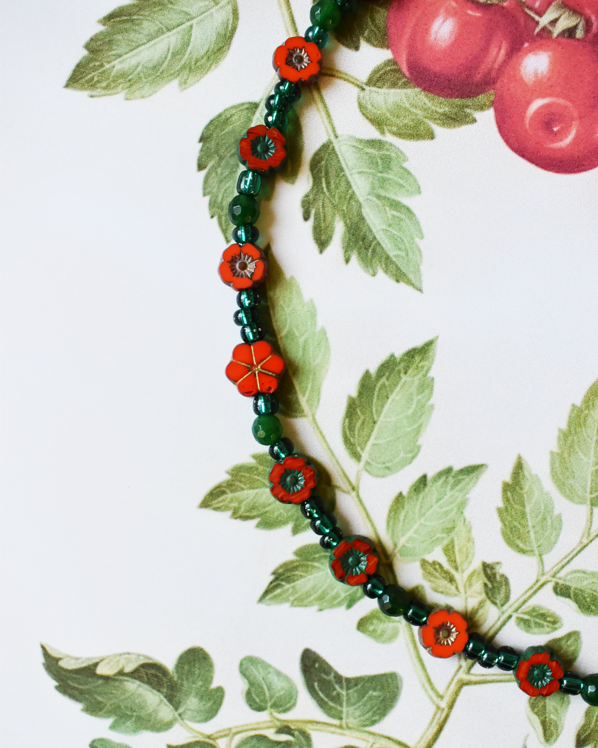 Tomato Red Floral Bead Necklace