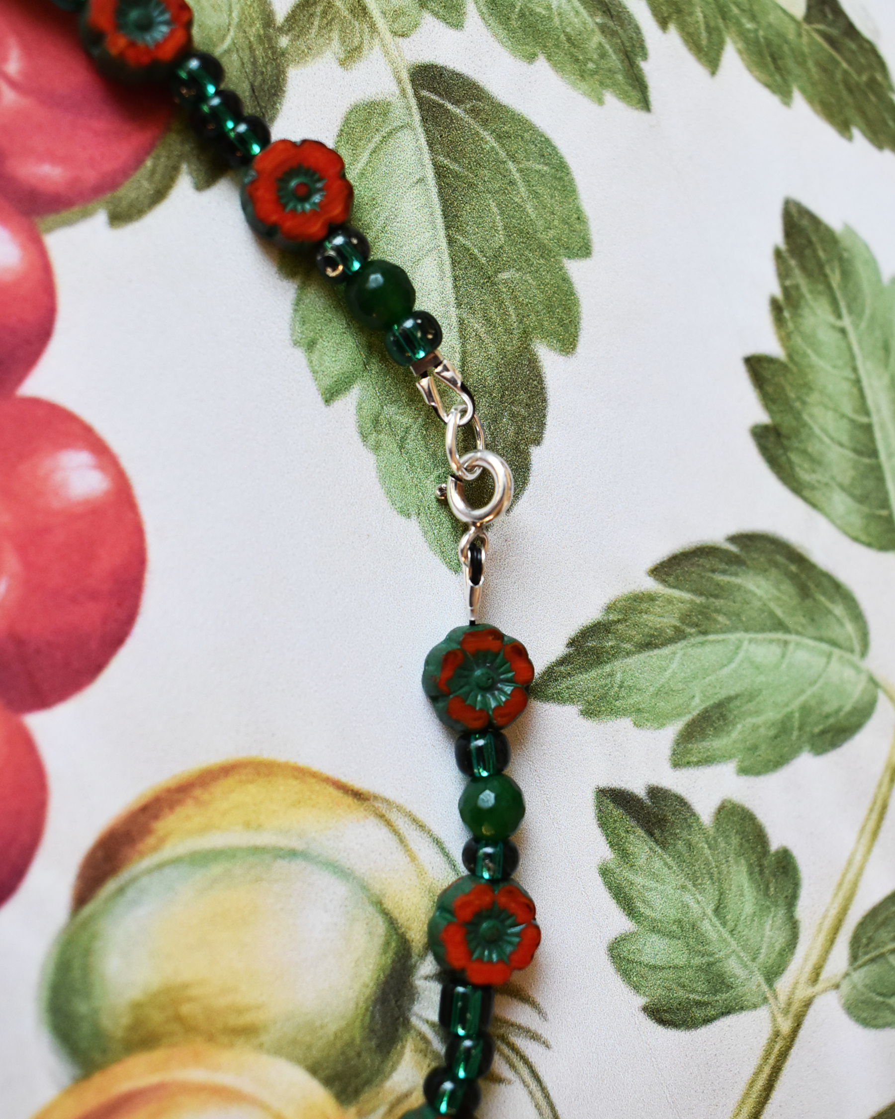 Tomato Red Floral Bead Necklace