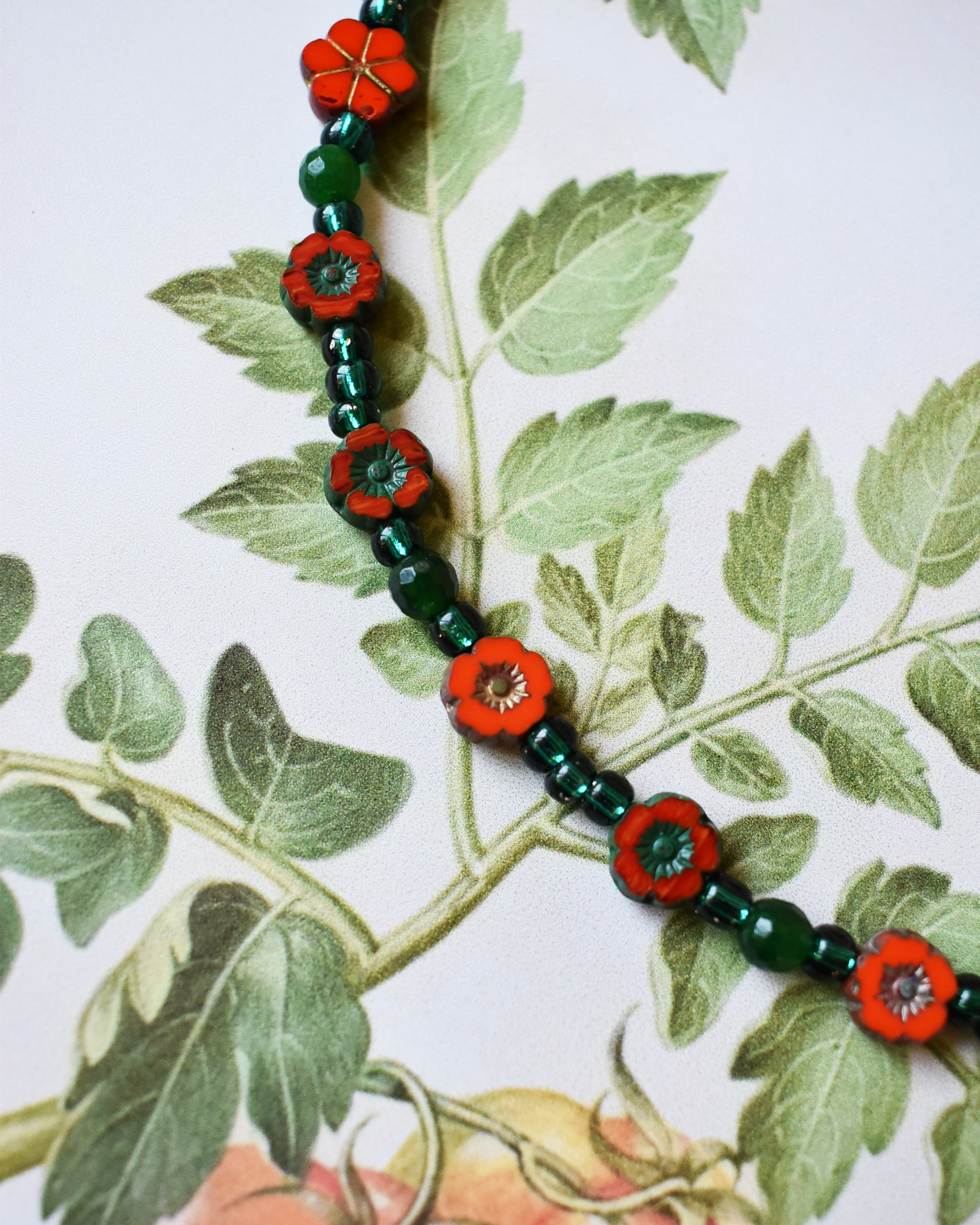 Tomato Red Floral Bead Necklace
