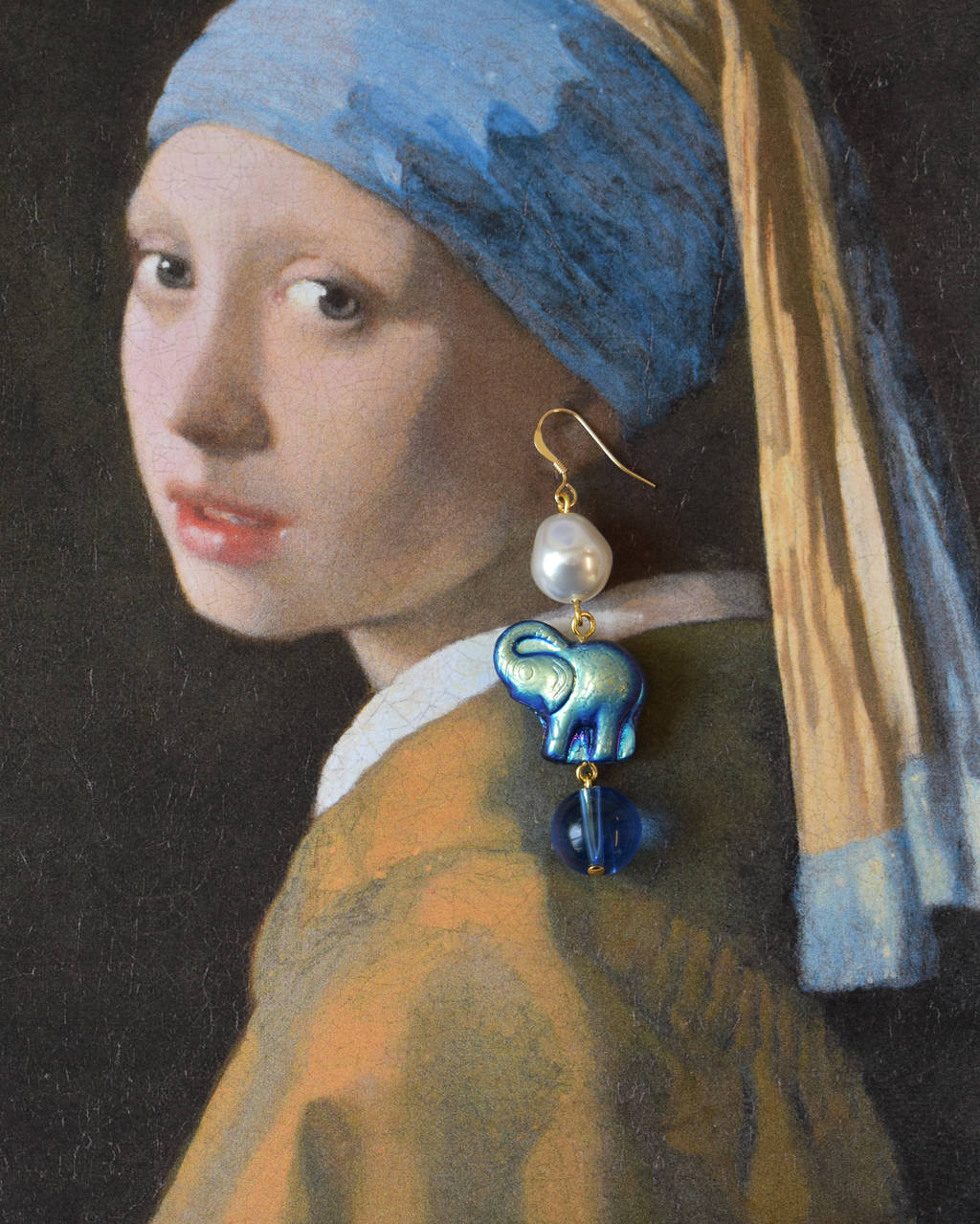 Iridescent Elephant Pearl Drop Earrings