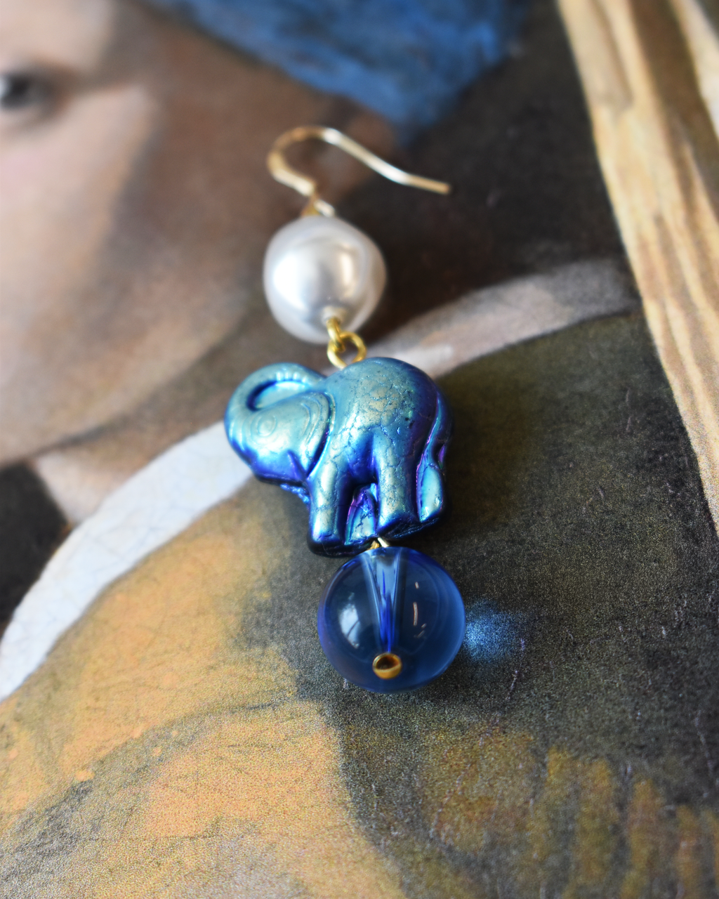 Iridescent Elephant Pearl Drop Earrings