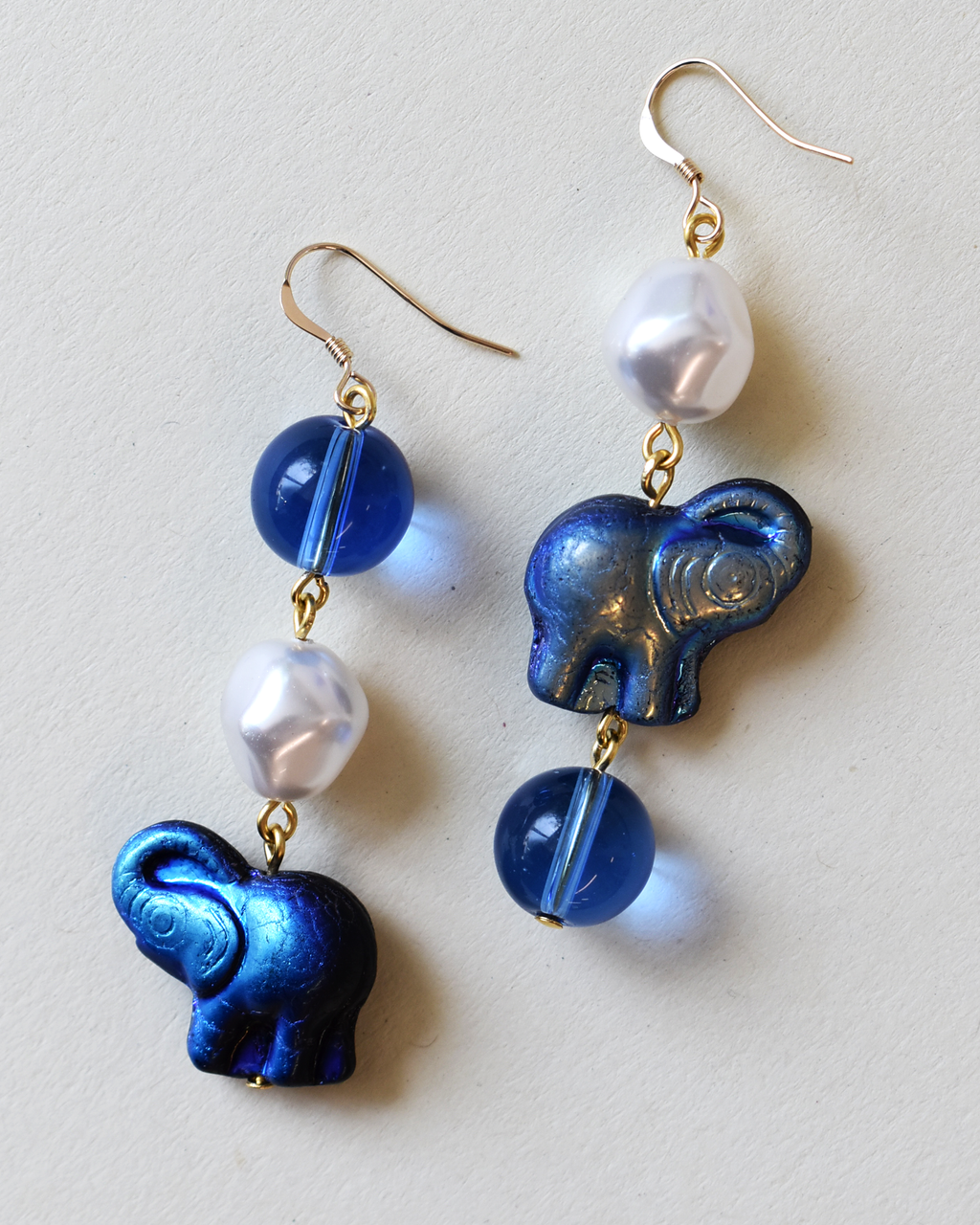 Iridescent Elephant Pearl Drop Earrings