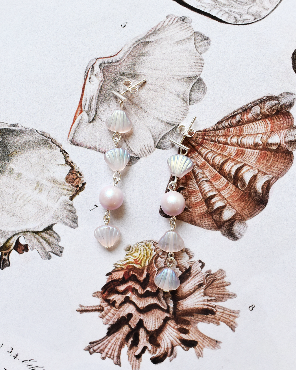 Soft Pink 'Shell & Pearl' Cascade Earrings
