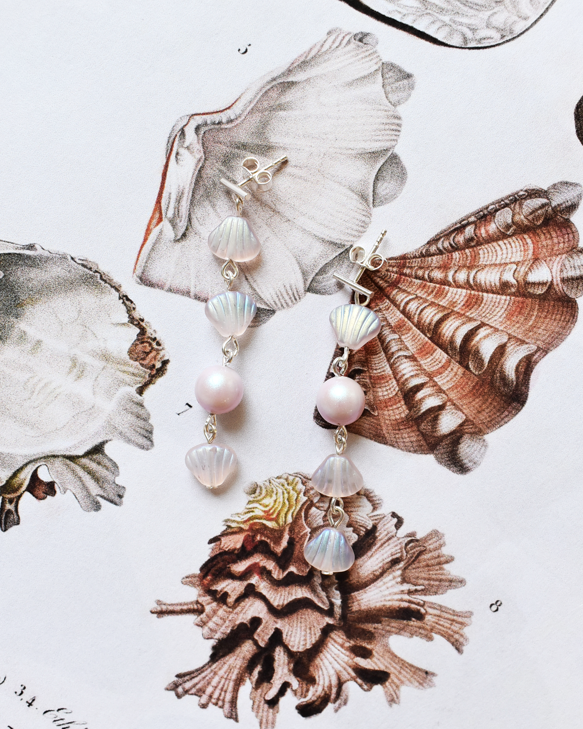 Soft Pink 'Shell & Pearl' Cascade Earrings