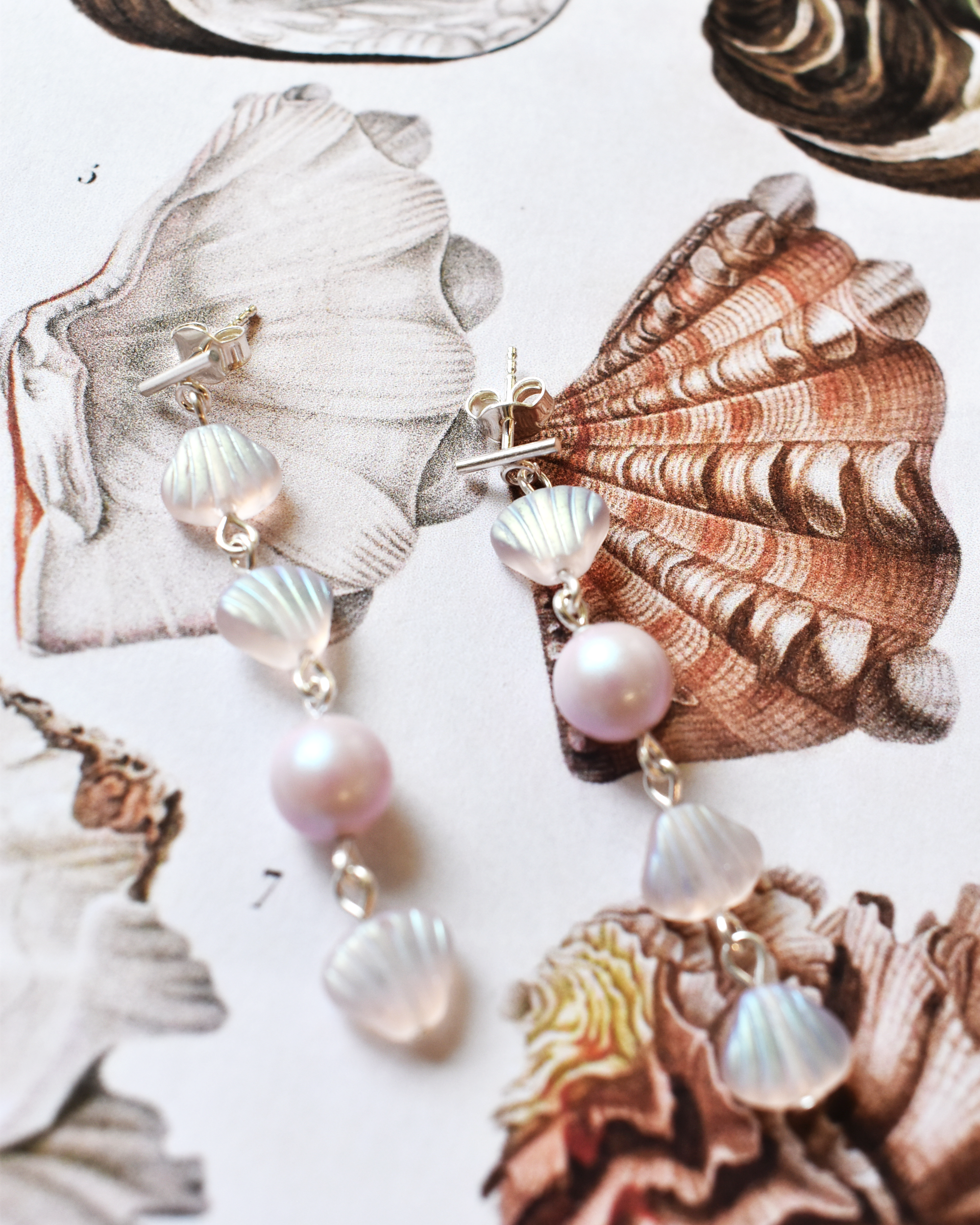 Soft Pink 'Shell & Pearl' Cascade Earrings