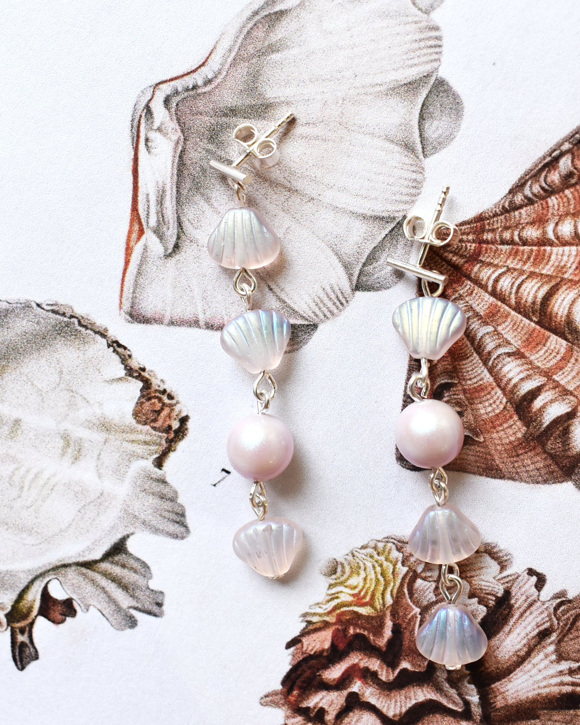 Soft Pink 'Shell & Pearl' Cascade Earrings