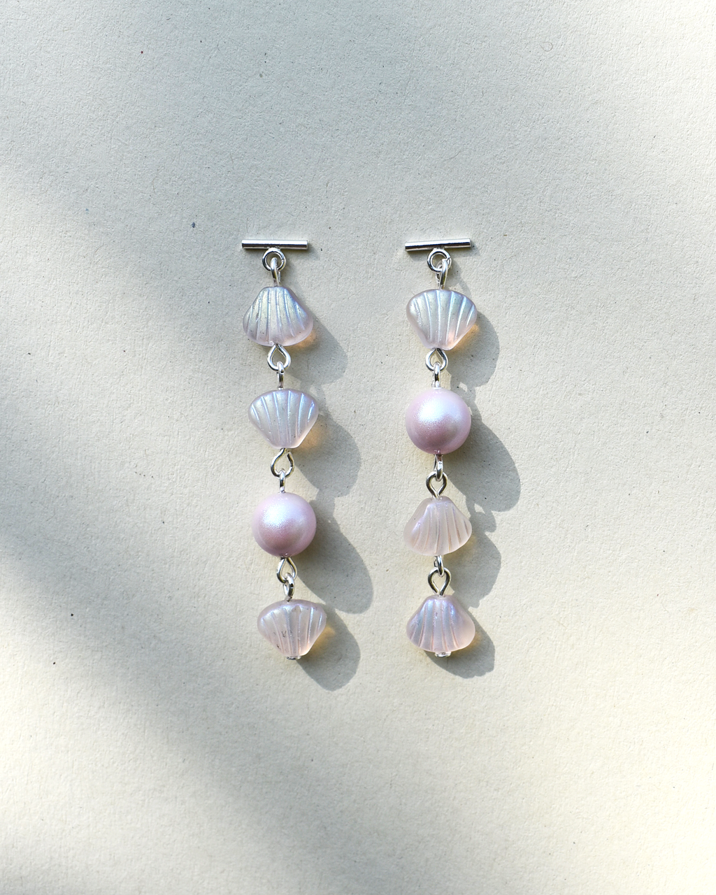 Soft Pink 'Shell & Pearl' Cascade Earrings