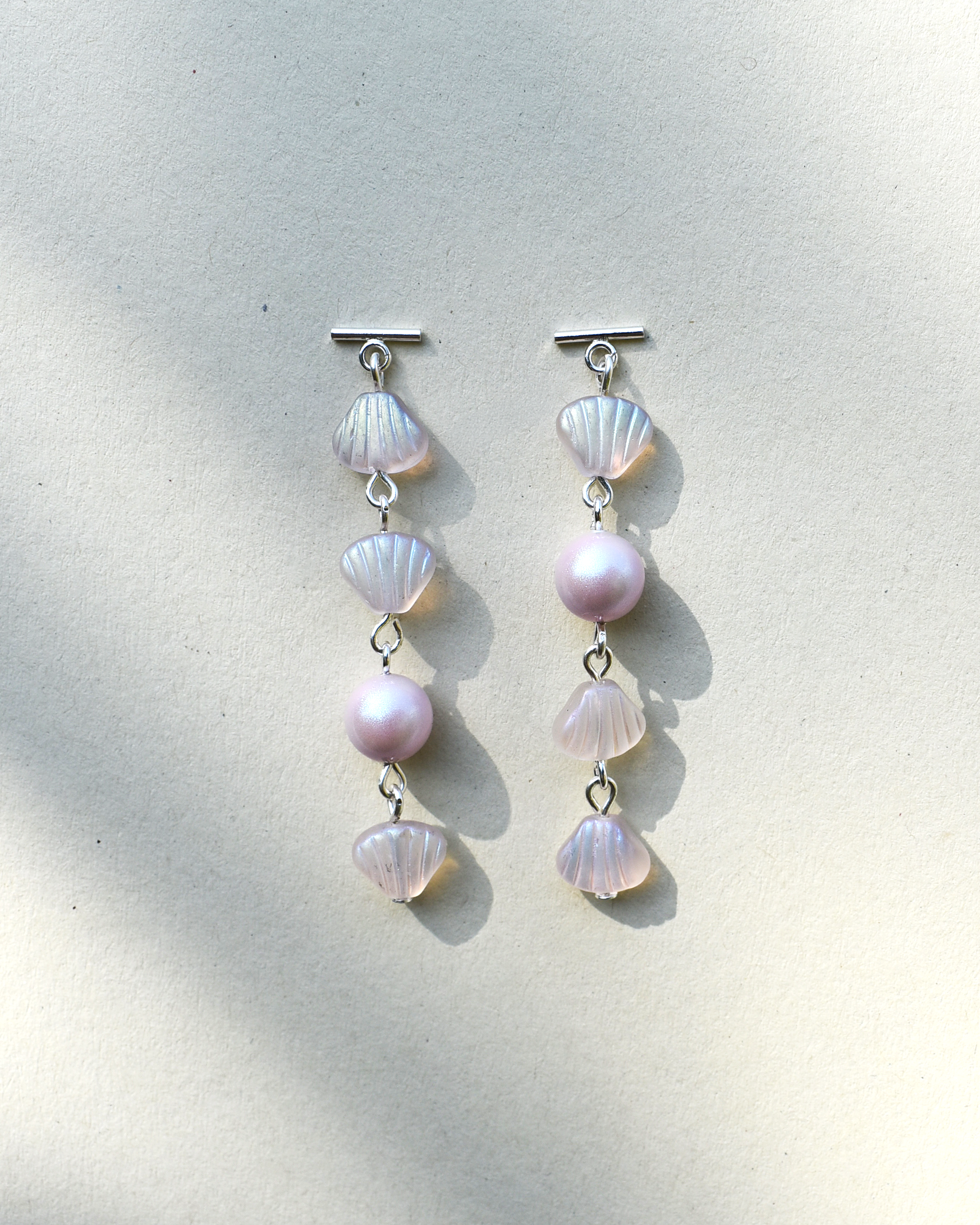 Soft Pink 'Shell & Pearl' Cascade Earrings