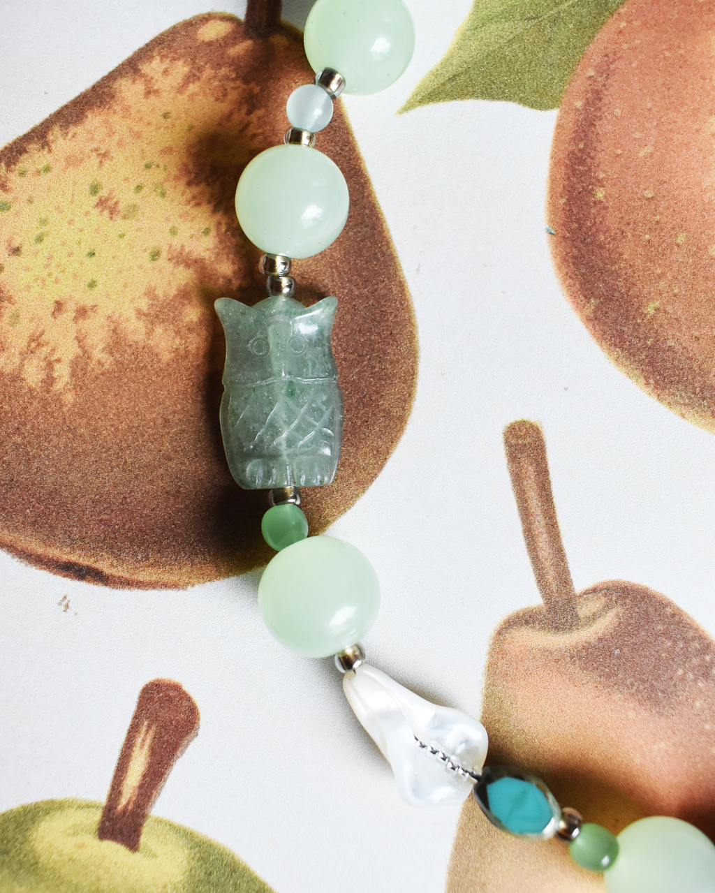 'Woodland Owl' Mother of Pearl Bead Necklace